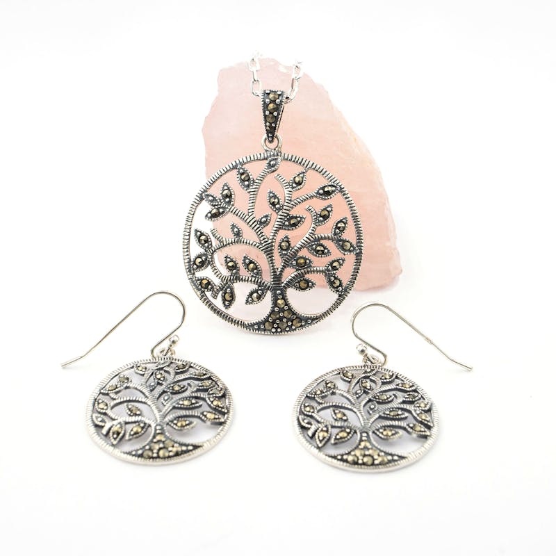 Sterling Silver Marcasite Tree Of Life Gift Set