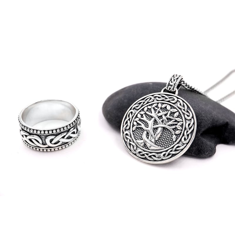 Cupimatch Set Collana E Bracciale Uomo In Acciaio 316L E Pelle, Ciondolo Albero Della Vita, Catena 55 Cm, Regalo Per Compleanno E San Valentino