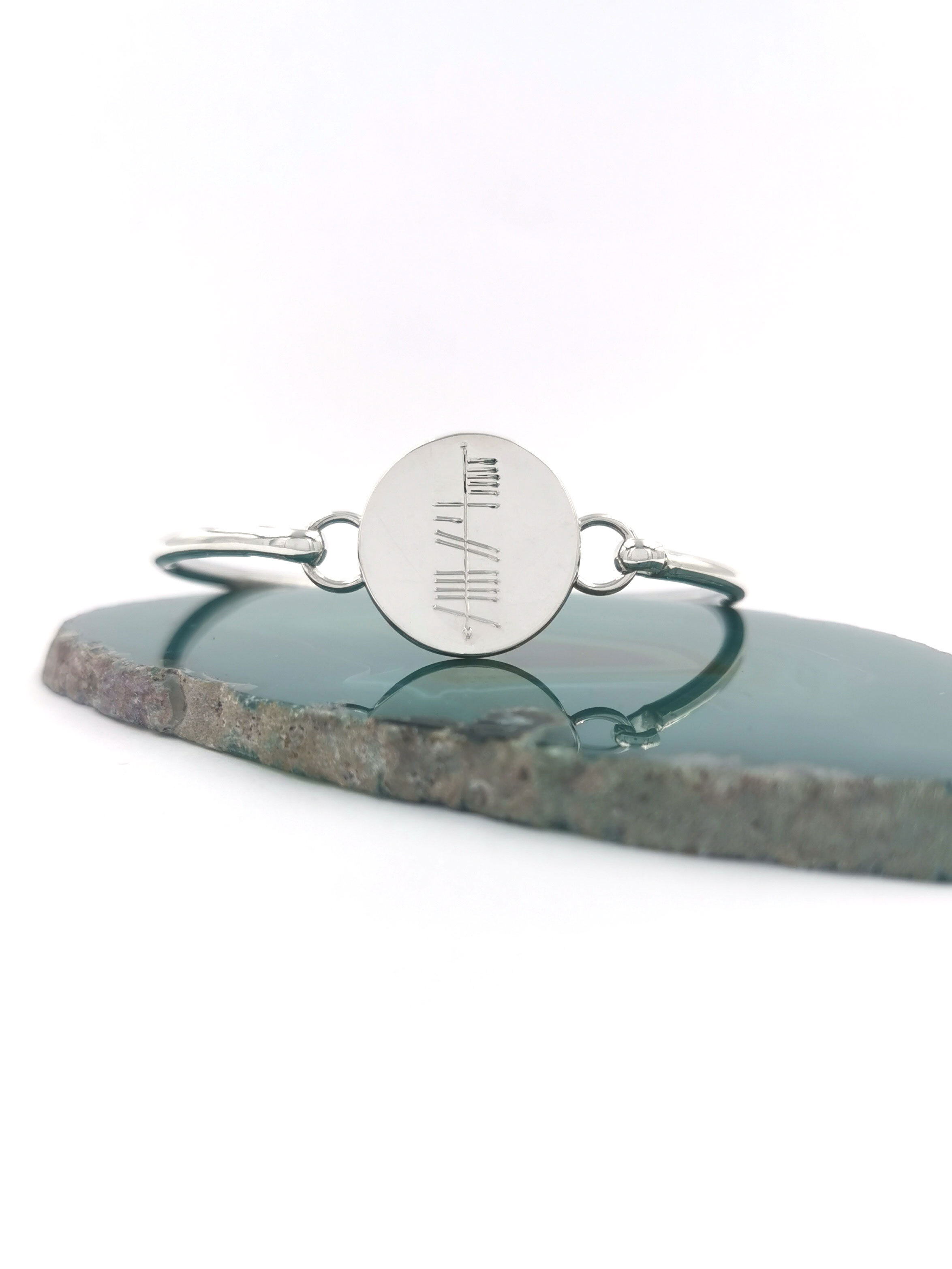 Engravable Sterling Silver Ogham Personalizable Bracelet With a Polished Finish For Women