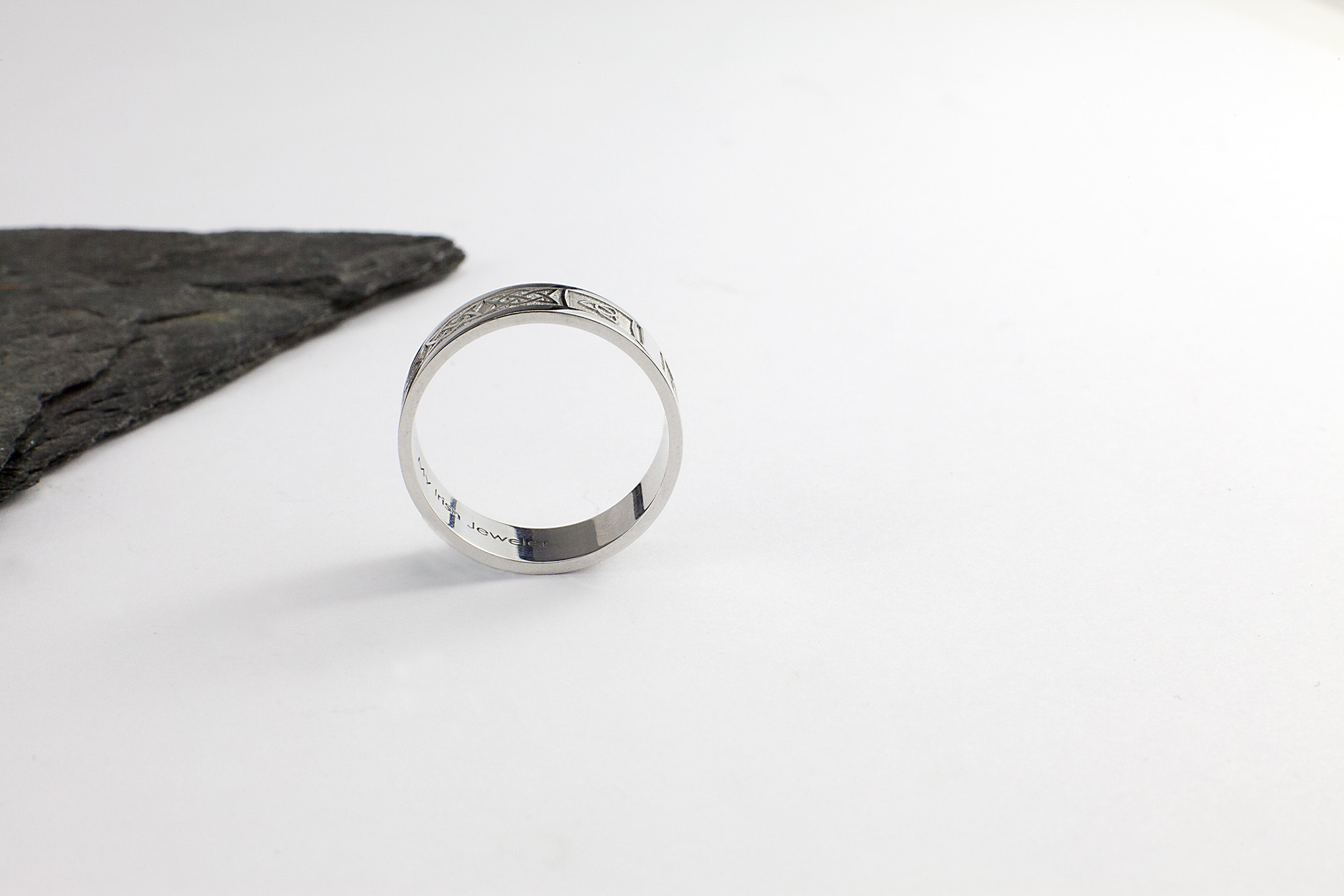 Real 14K White Gold Ogham Wedding Ring