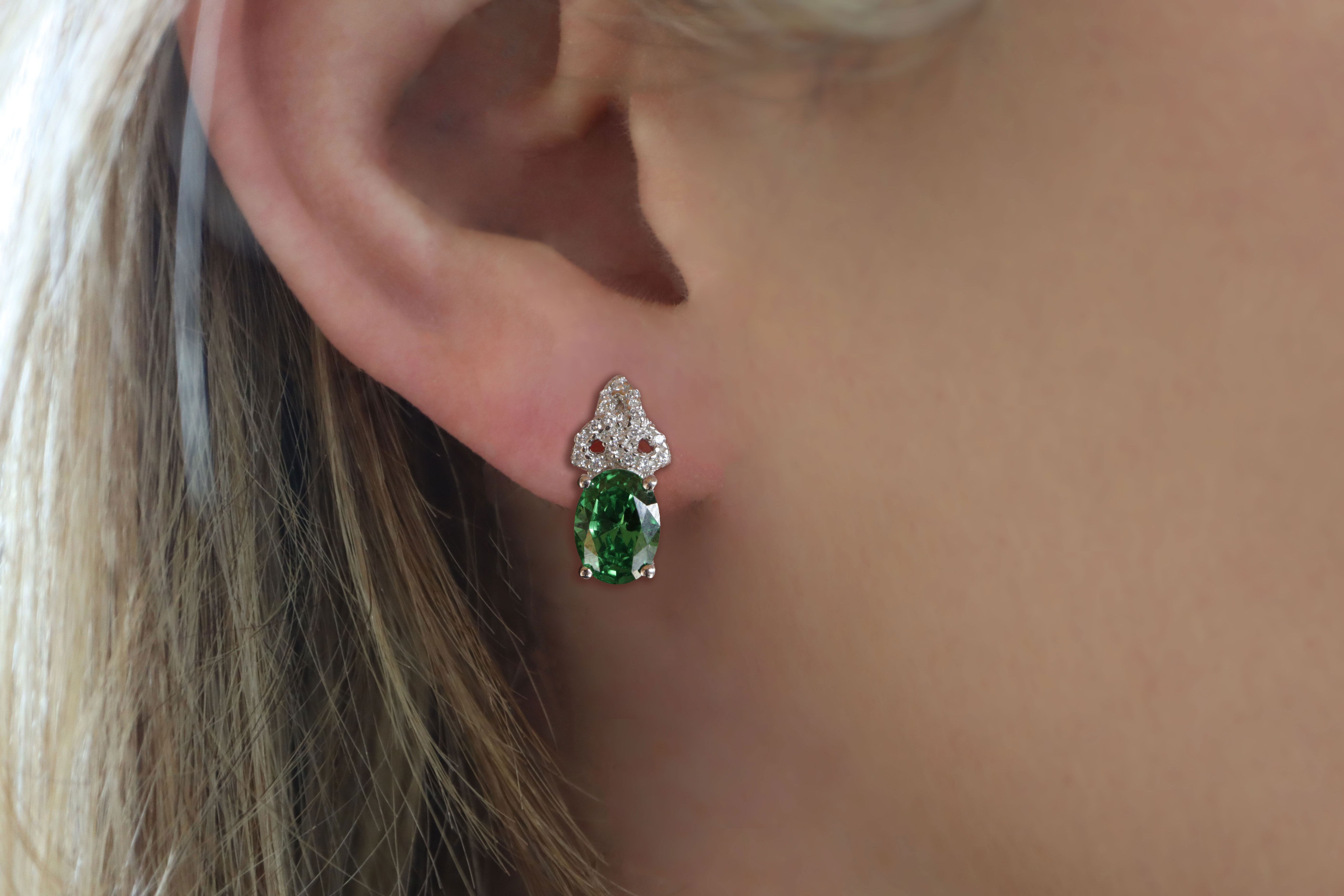 Womens Trinity Knot Earrings in Sterling Silver - Model Photo
