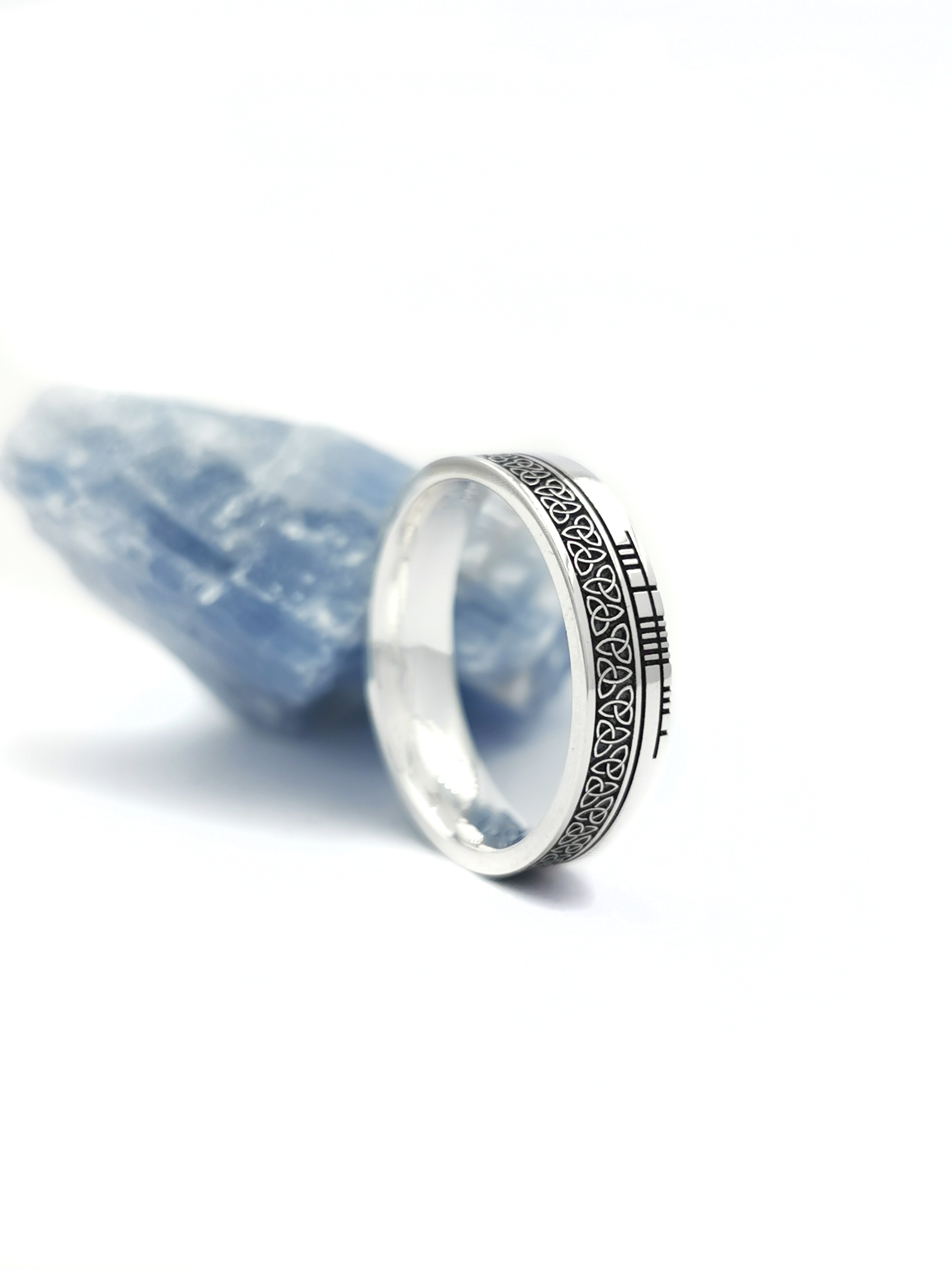 Ogham 7.3mm Ring in Sterling Silver With a Oxidized Finish