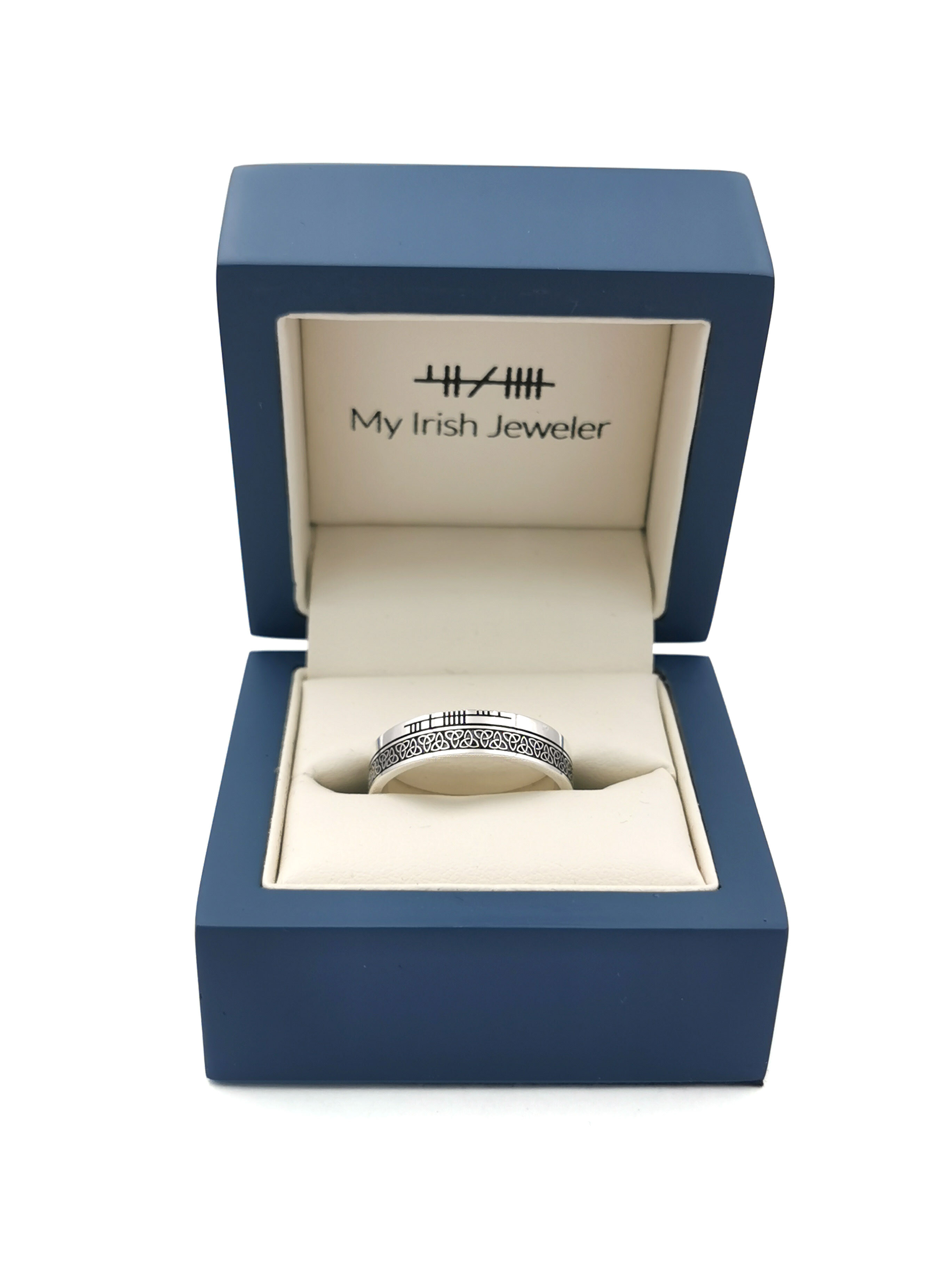 Real Sterling Silver Ogham 7.3mm Ring With a Oxidized Finish. In Luxury Packaging.