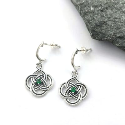 Silver Green Celtic Earrings