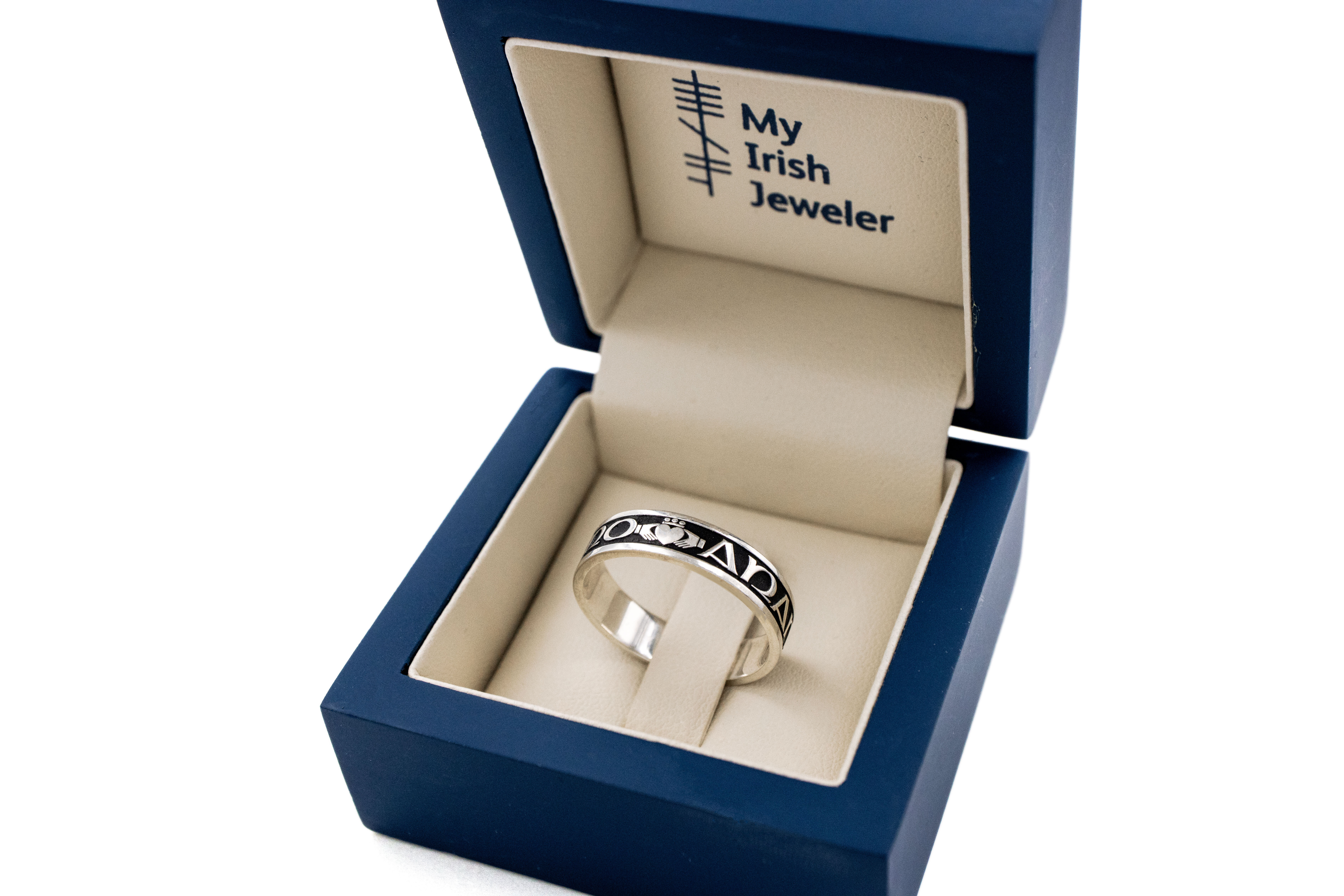 Attractive Sterling Silver Mo Anam Cara 7.0mm Ring For Women With a Oxidized Finish. In Luxury Packaging.