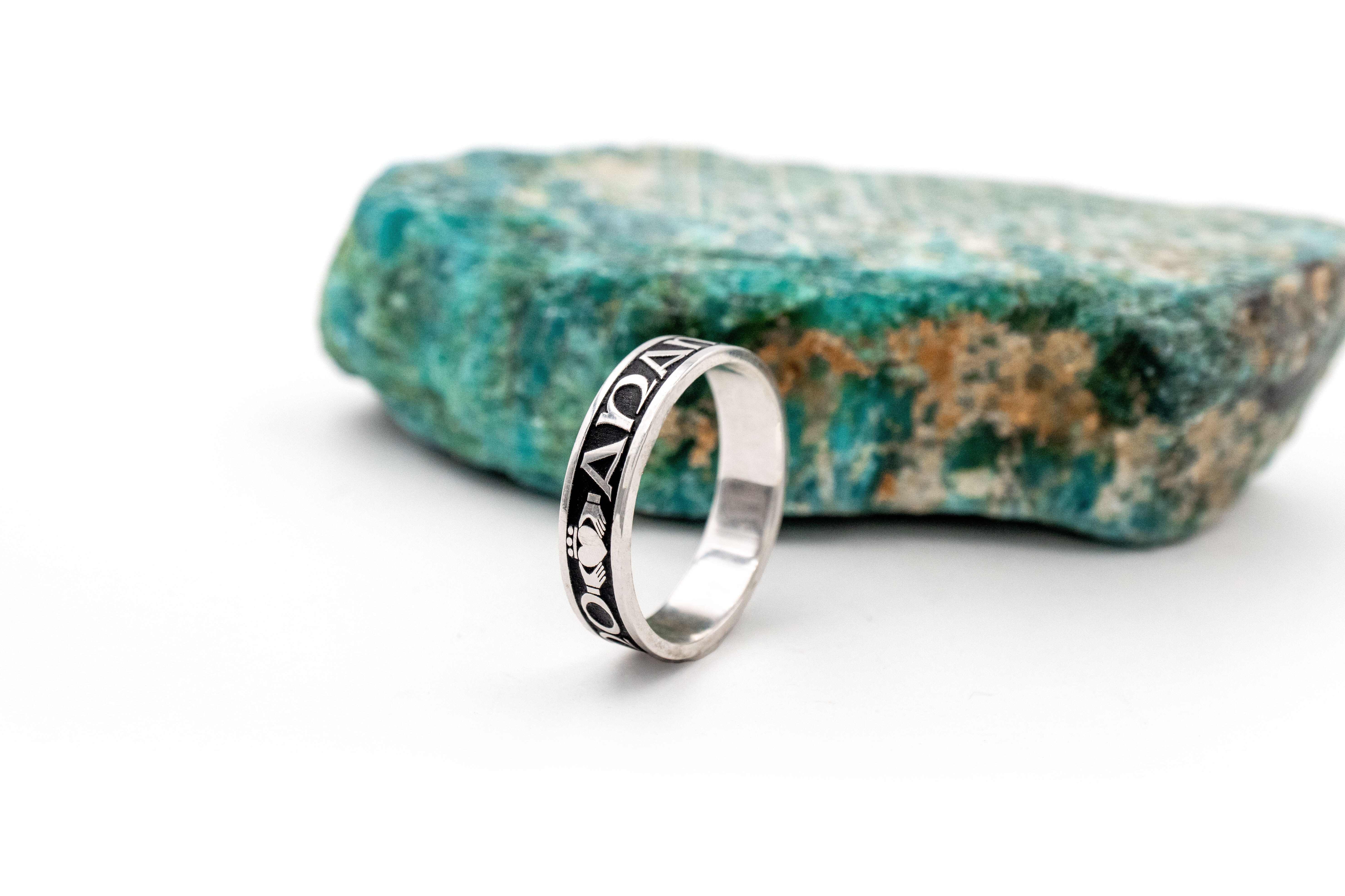 Irish Sterling Silver Mo Anam Cara Gift Set With a Oxidized Finish. Side View.