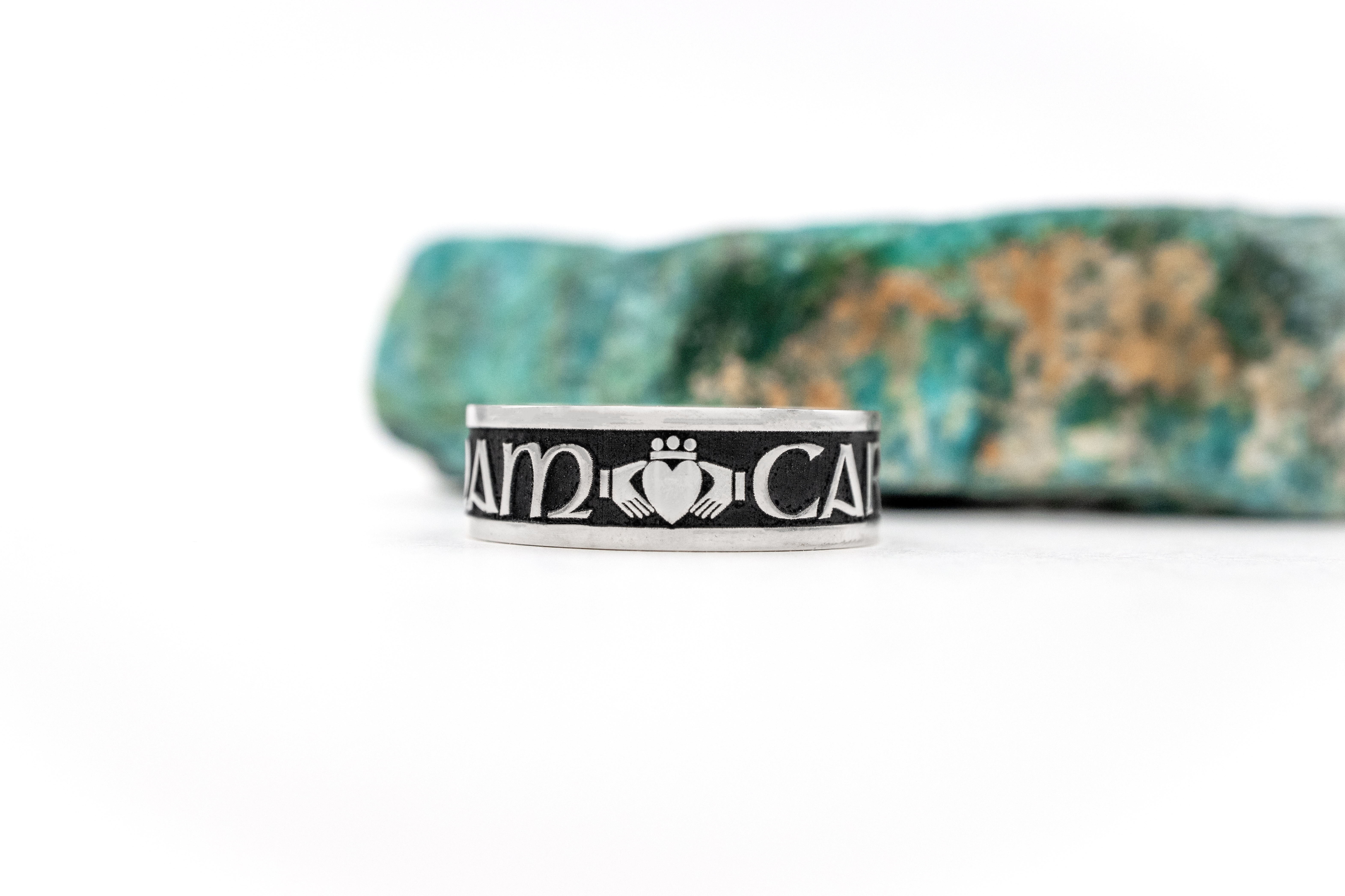 Mo Anam Cara & Gaelic Ring in Sterling Silver With a Oxidised Finish