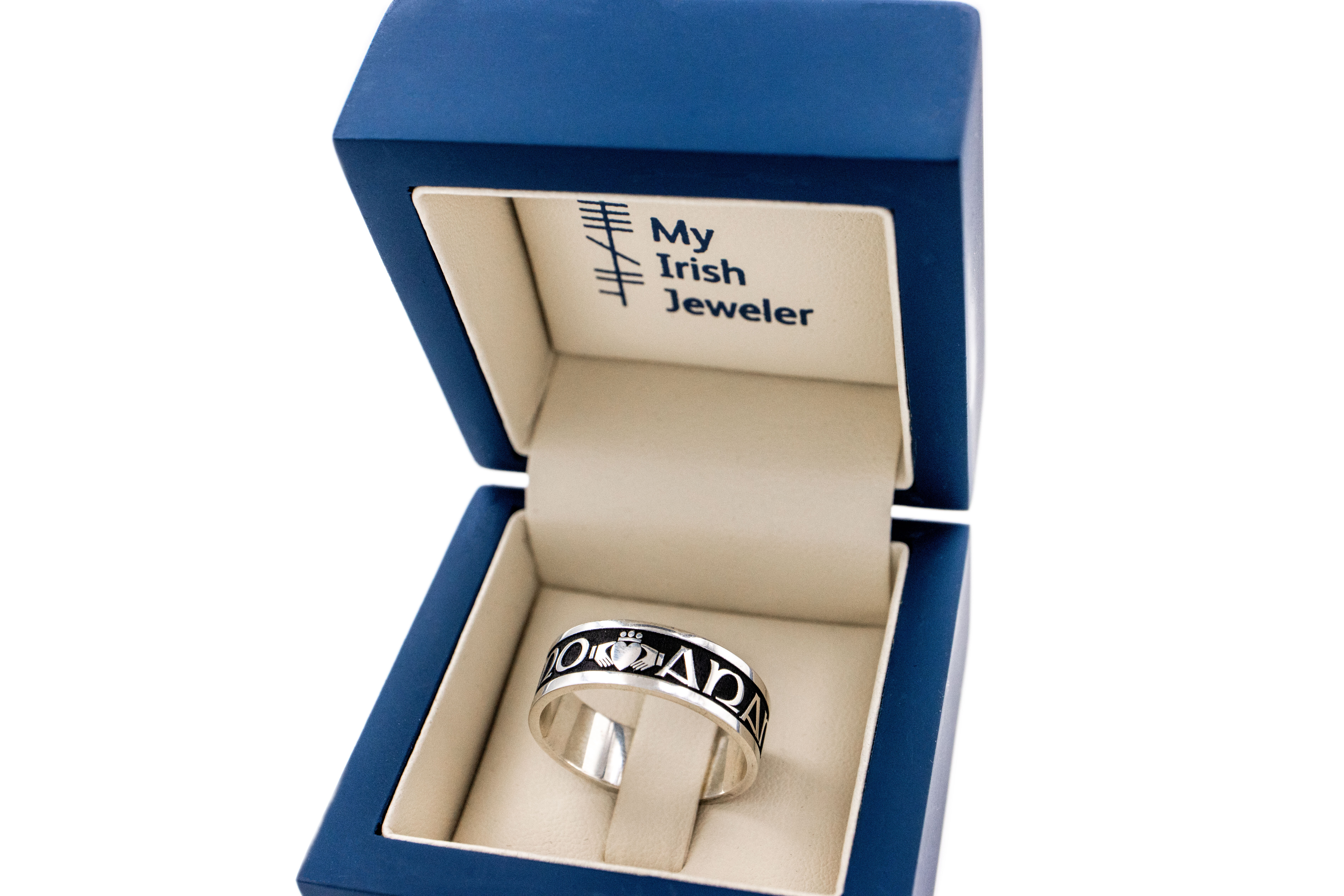 Authentic Sterling Silver Mo Anam Cara & Gaelic 5.0mm Ring With a Oxidised Finish. In Luxury Packaging.
