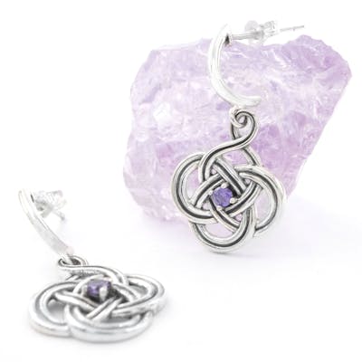 Silver Purple Celtic Earrings