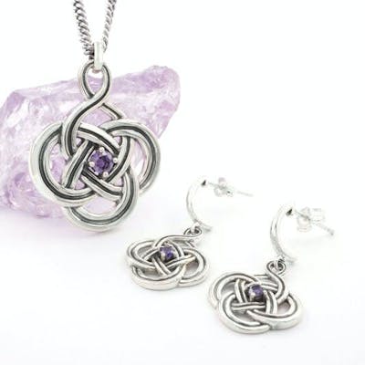 Purple CZ Drop Earring and Necklace Set