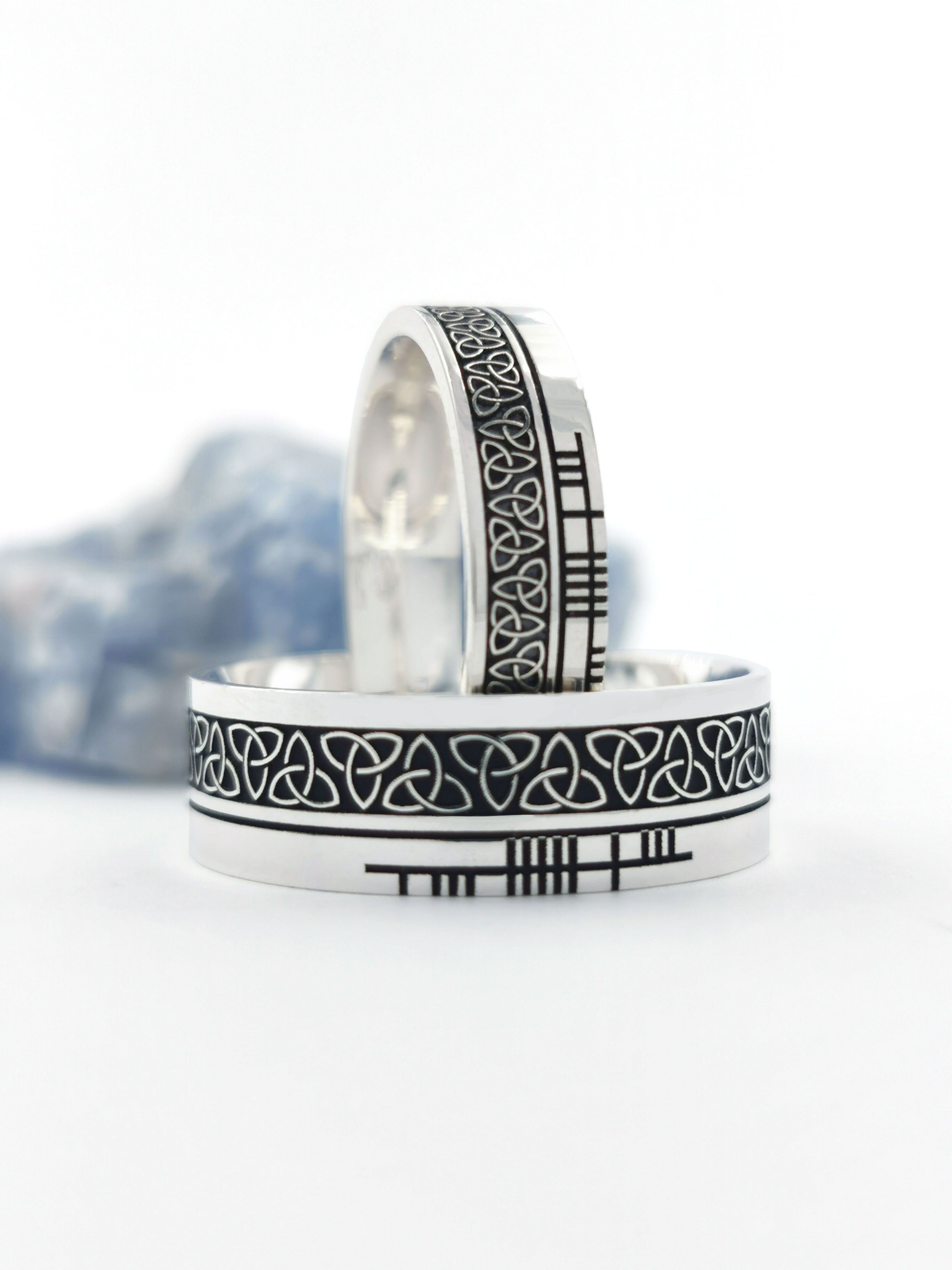 Irish Sterling Silver Ogham 7.3mm Ring With a Oxidized Finish