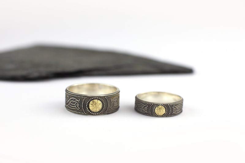 Celtic Warrior 6.0mm Ring in Sterling Silver & Yellow Gold With a Oxidized Finish