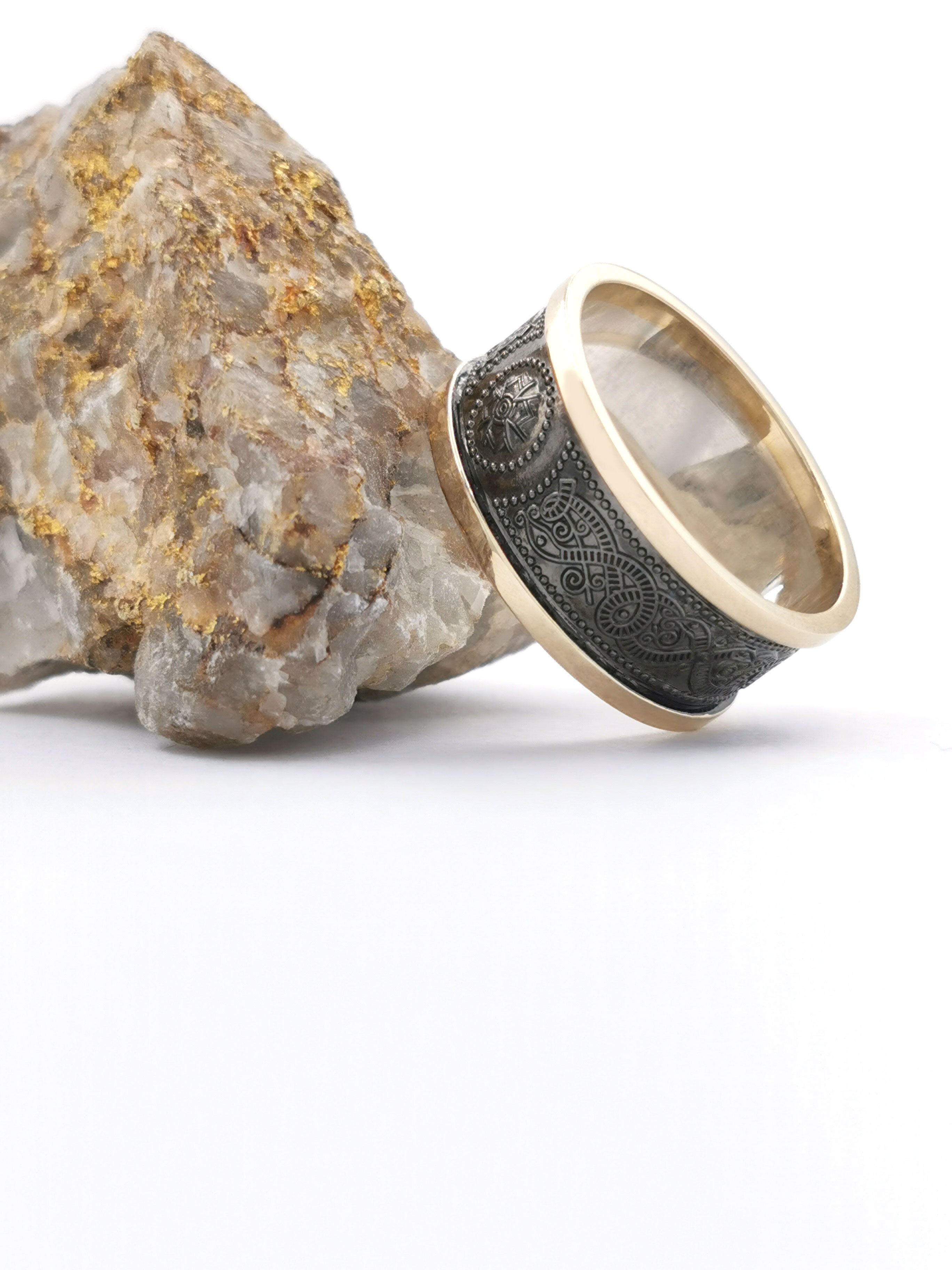 Oxidised Ardagh Chalice Ring in Real Sterling Silver & 10K Yellow Gold