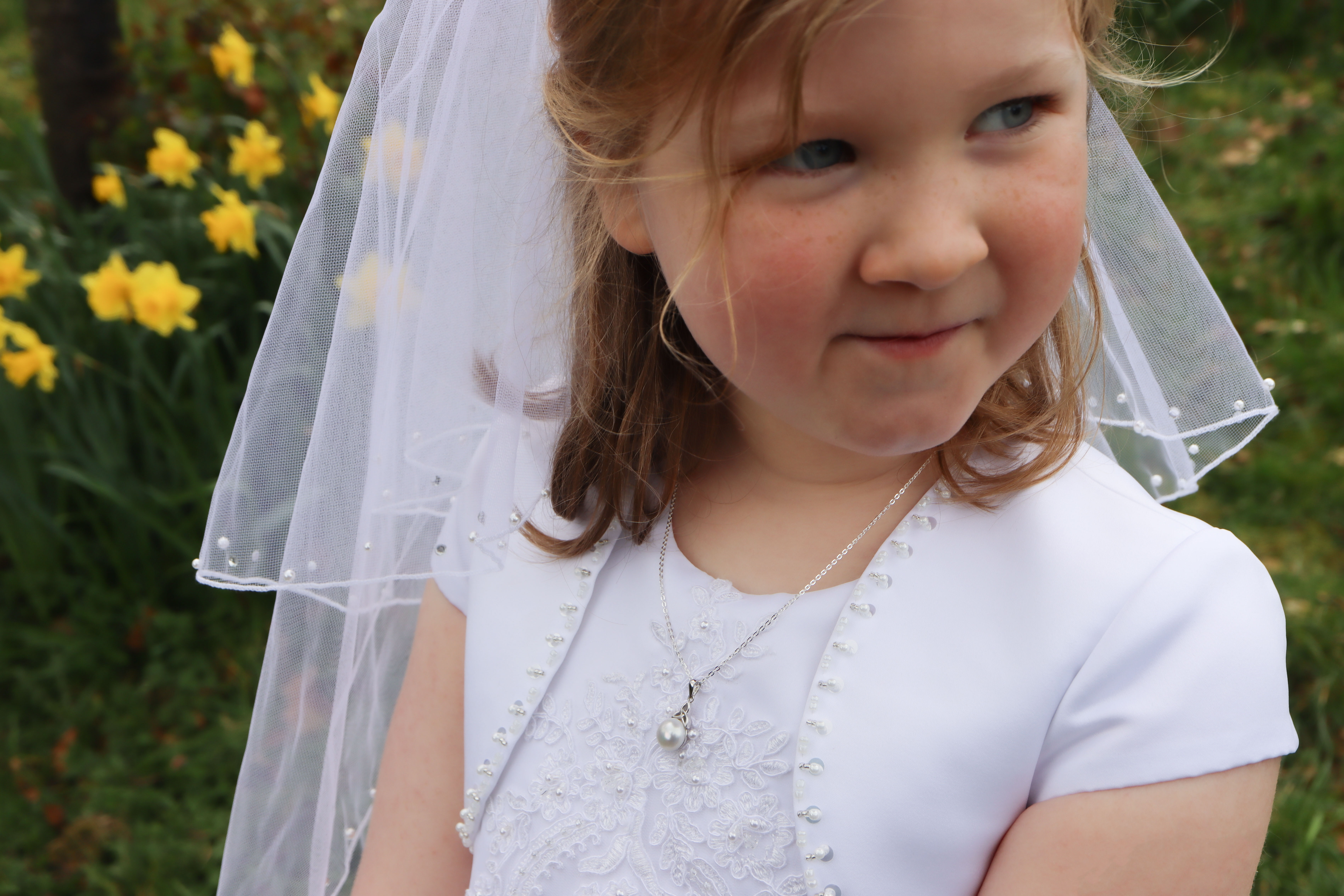 Sterling Silver Pearl Trinity Knot Necklace sku 10366 childrens model