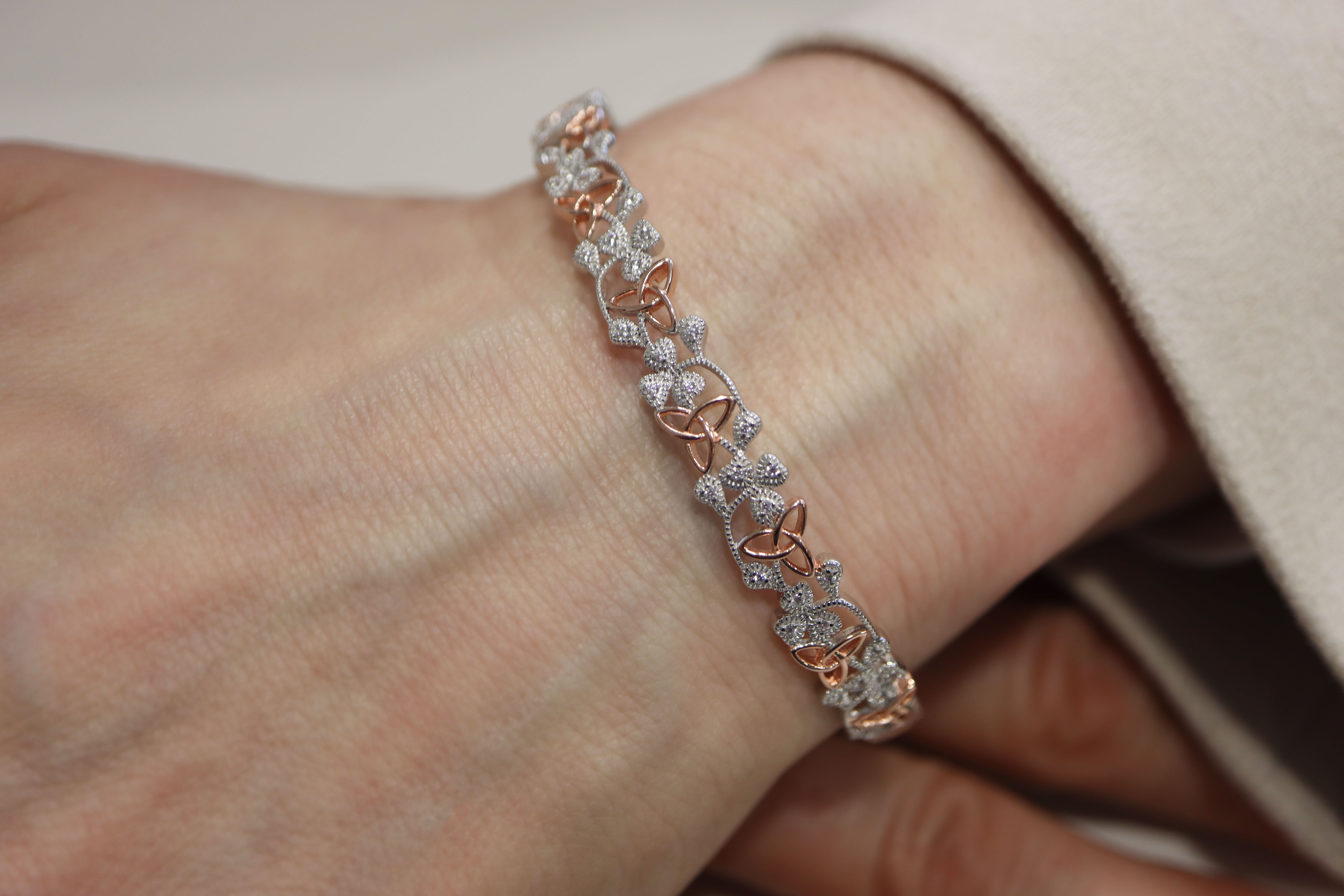 Womens Trinity Knot Bangle in Sterling Silver - Model Photo