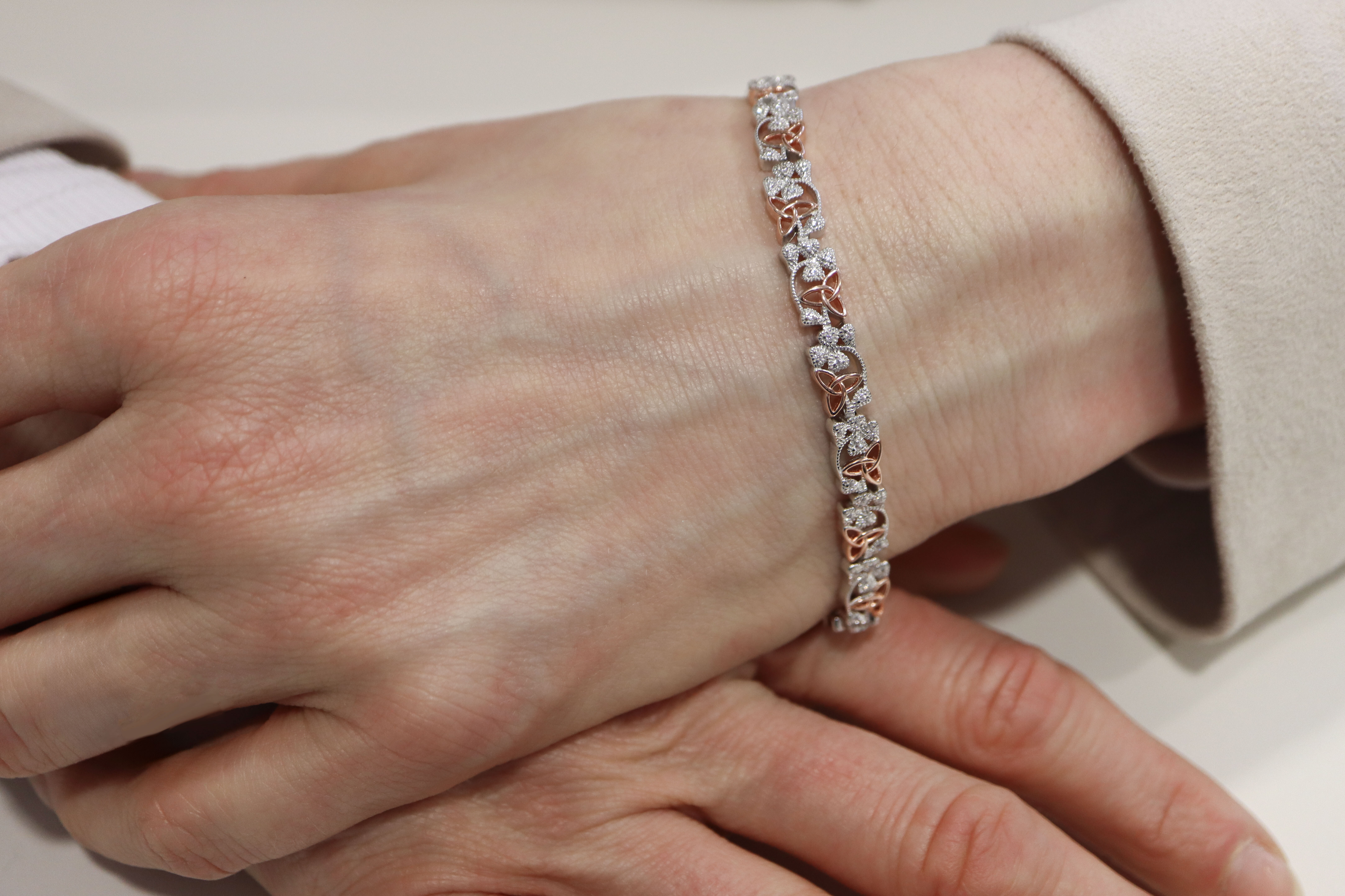Womens Trinity Knot Bracelet in Sterling Silver - Model Photo
