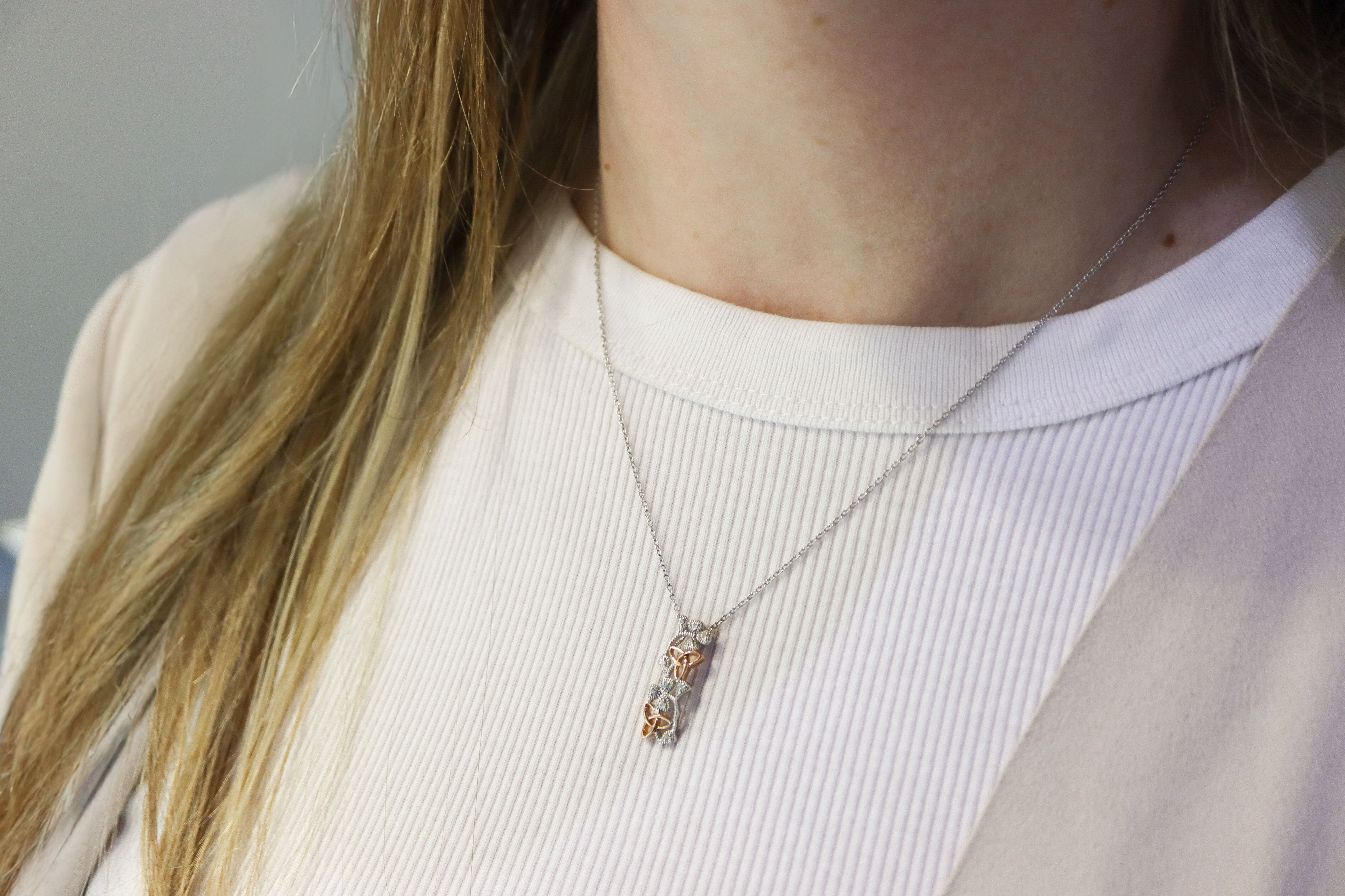 Womens Genuine Sterling Silver Trinity Knot Necklace - Model Photo