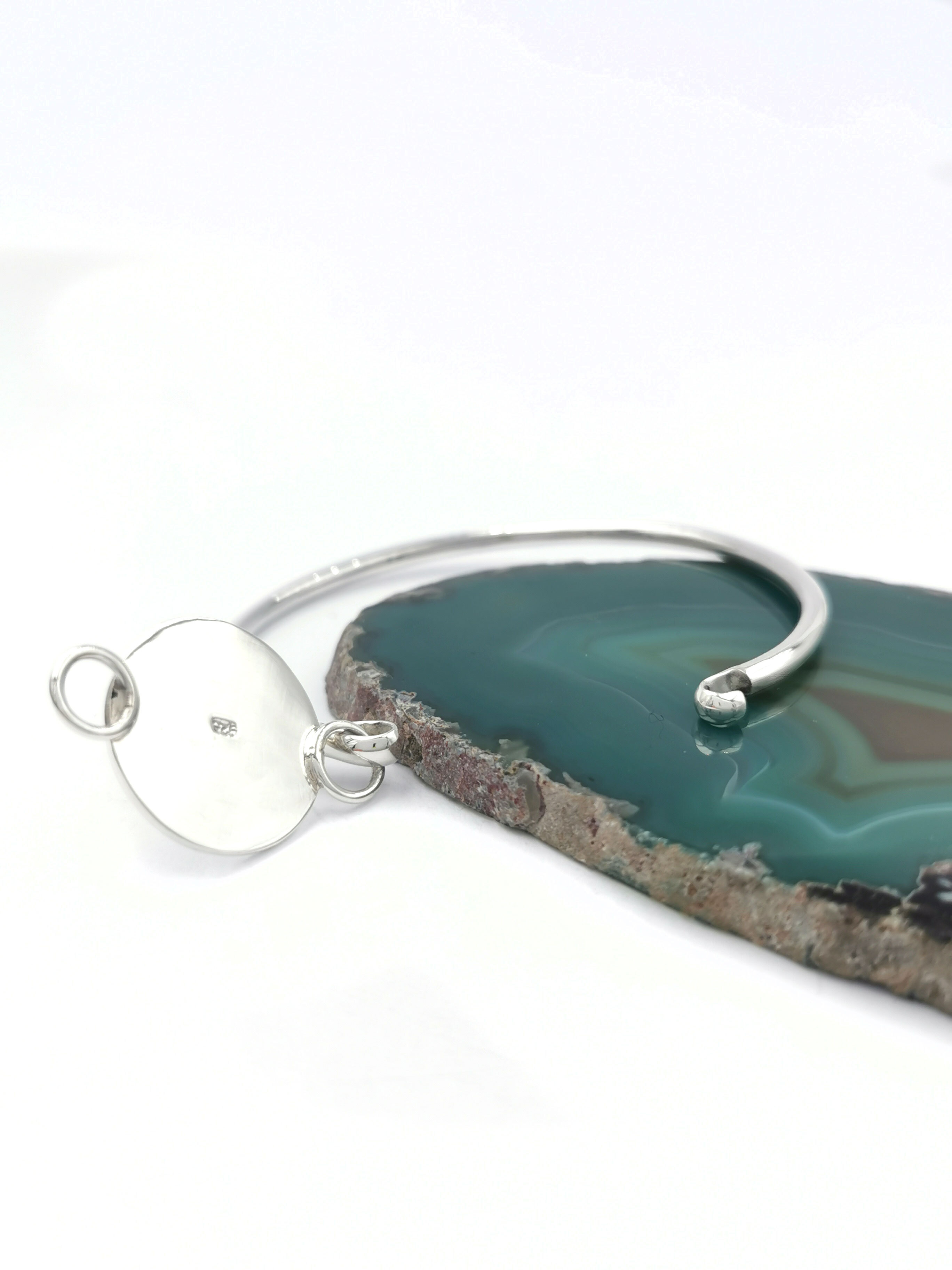 Womens Striking Polished Sterling Silver Ogham Engravable Bracelet. Picture Of The Reverse Side.