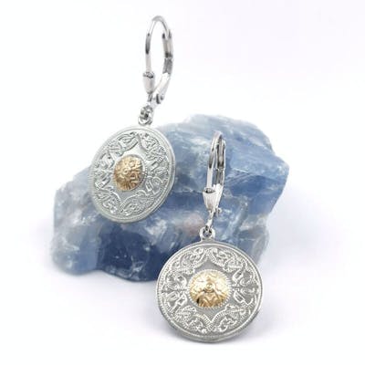 Sterling Silver Round Warrior Earrings With 18K Bead