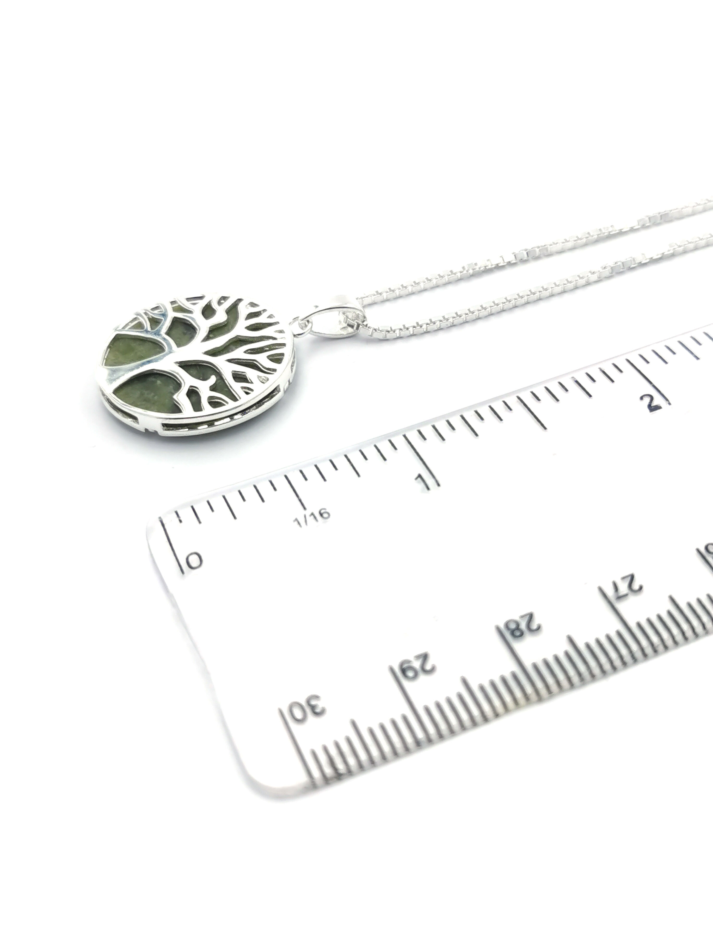 Striking Sterling Silver Tree of Life & Connemara Marble Gift Set For Women. Picture For Scale.