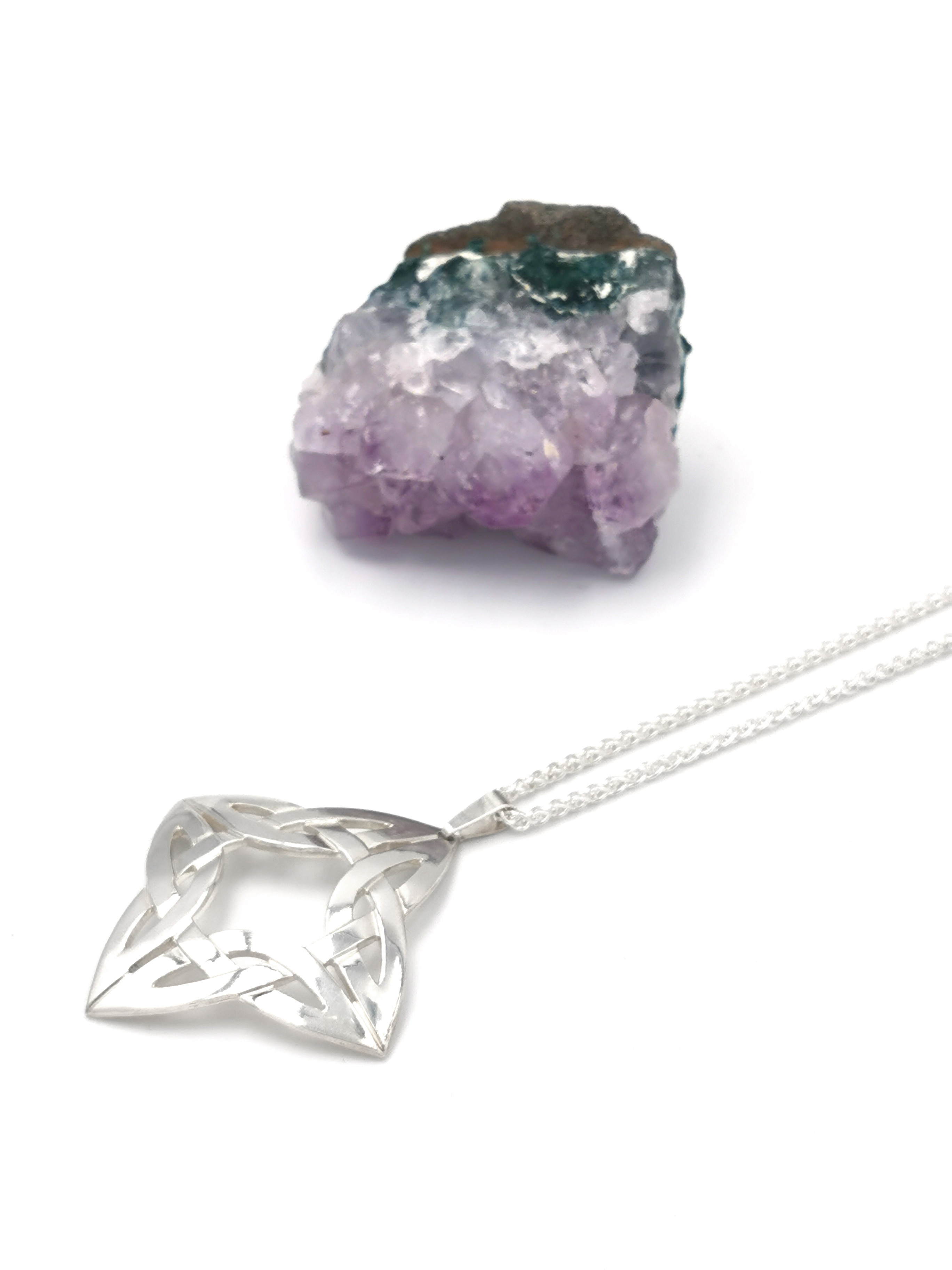 Medium Sized Real Sterling Silver Celtic Knot Necklace For Women. Pictured Flat.