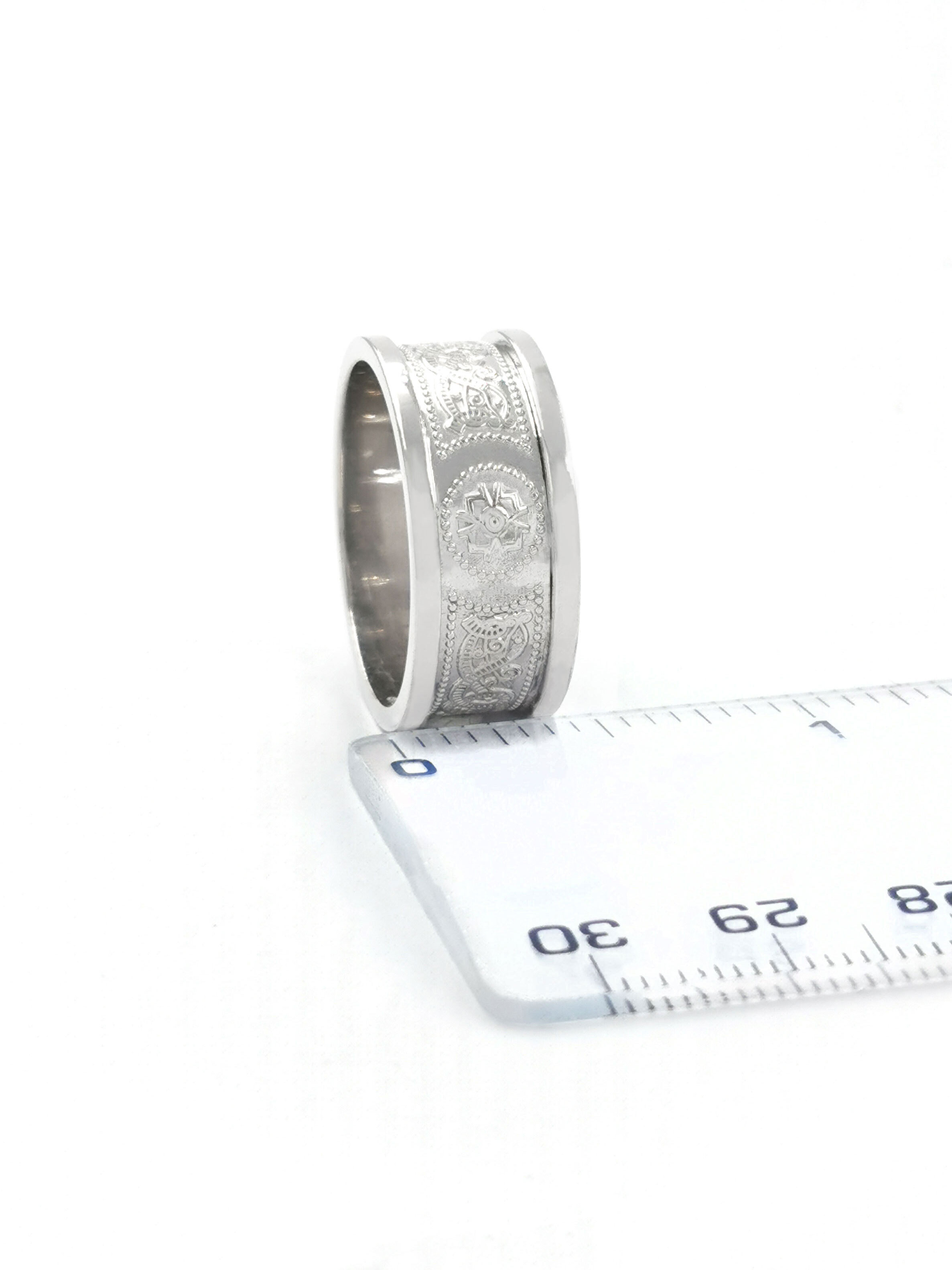 Gorgeous White Gold Ardagh Chalice & Celtic Knot 10.0mm Ring With a Polished Finish. Picture For Scale.