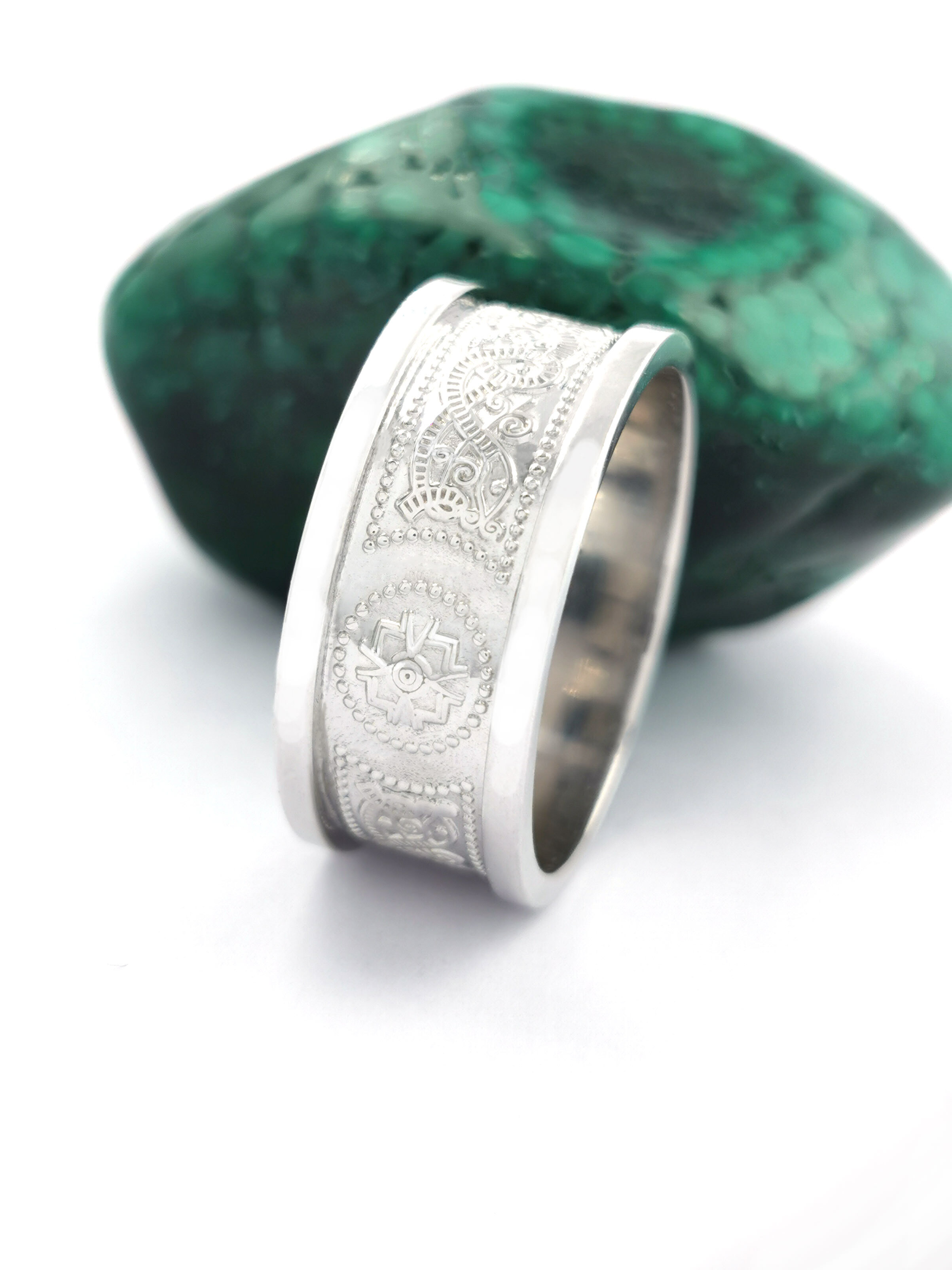 Polished Ardagh Chalice Wedding Ring in Real Sterling Silver. Side View.
