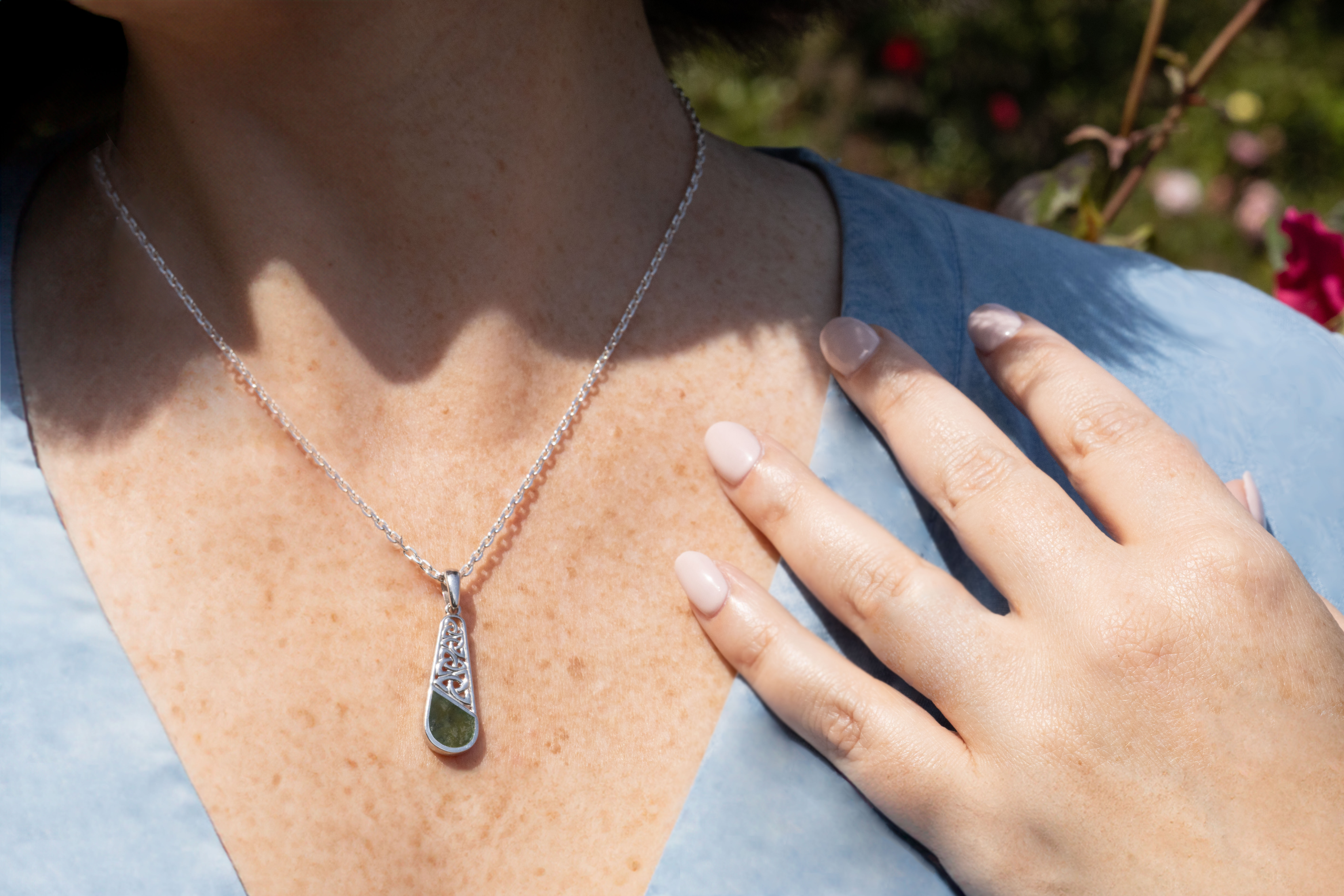 Genuine Sterling Silver Trinity Knot Necklace For Women - Model Photo