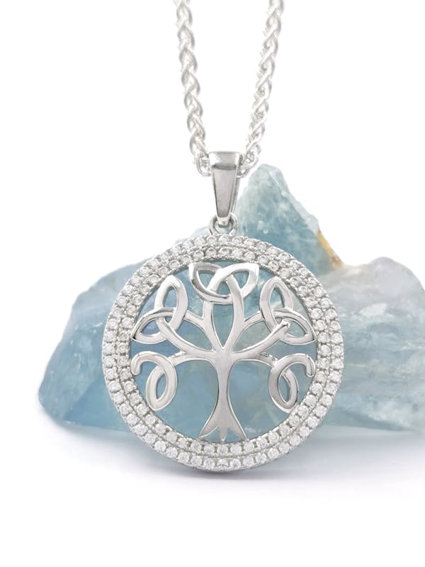 Sterling Silver Round Tree of Life Pendant Necklace (For Both Men & Women)