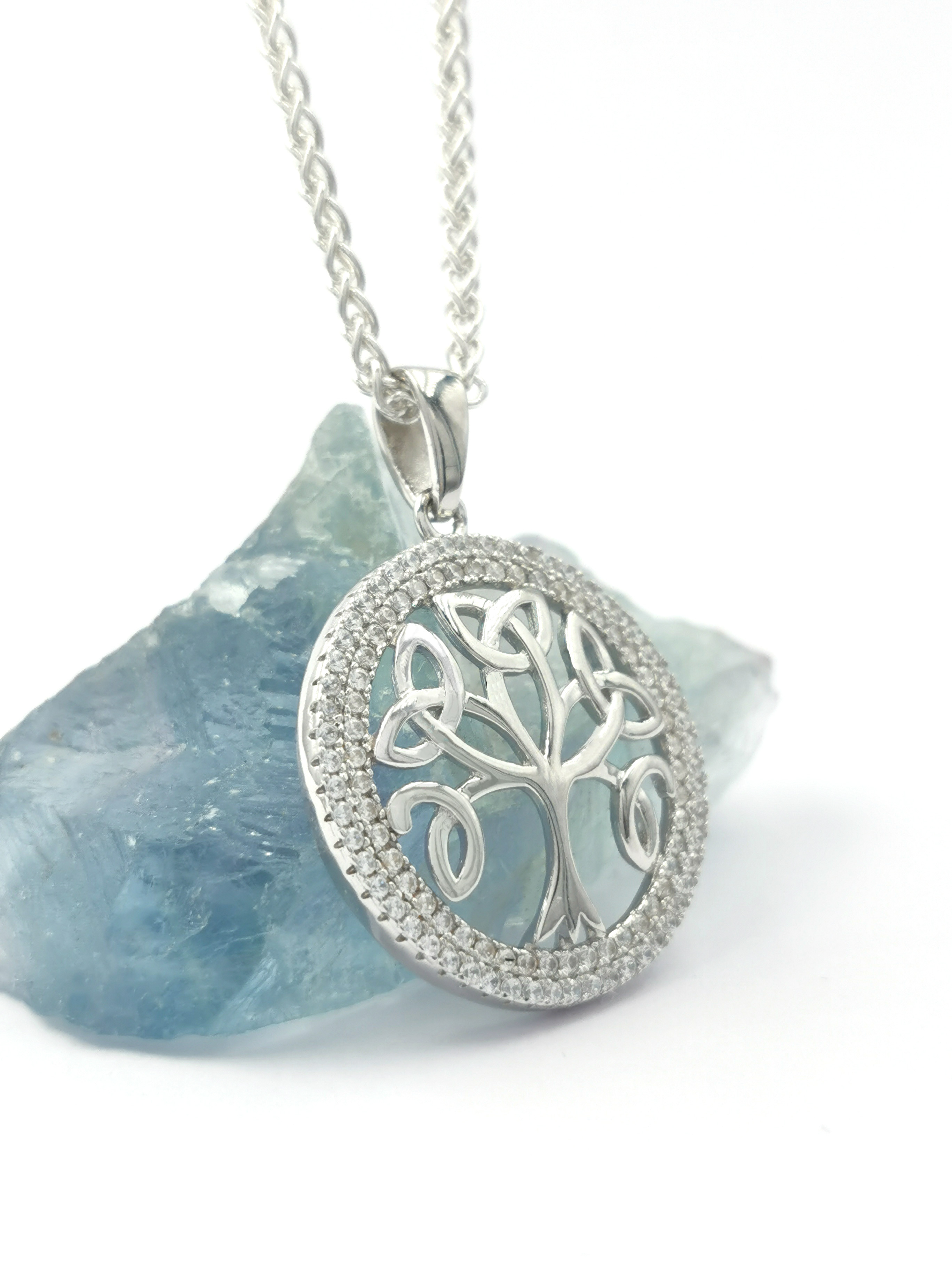 Womens Sterling Silver Tree of Life Necklace. Side View.