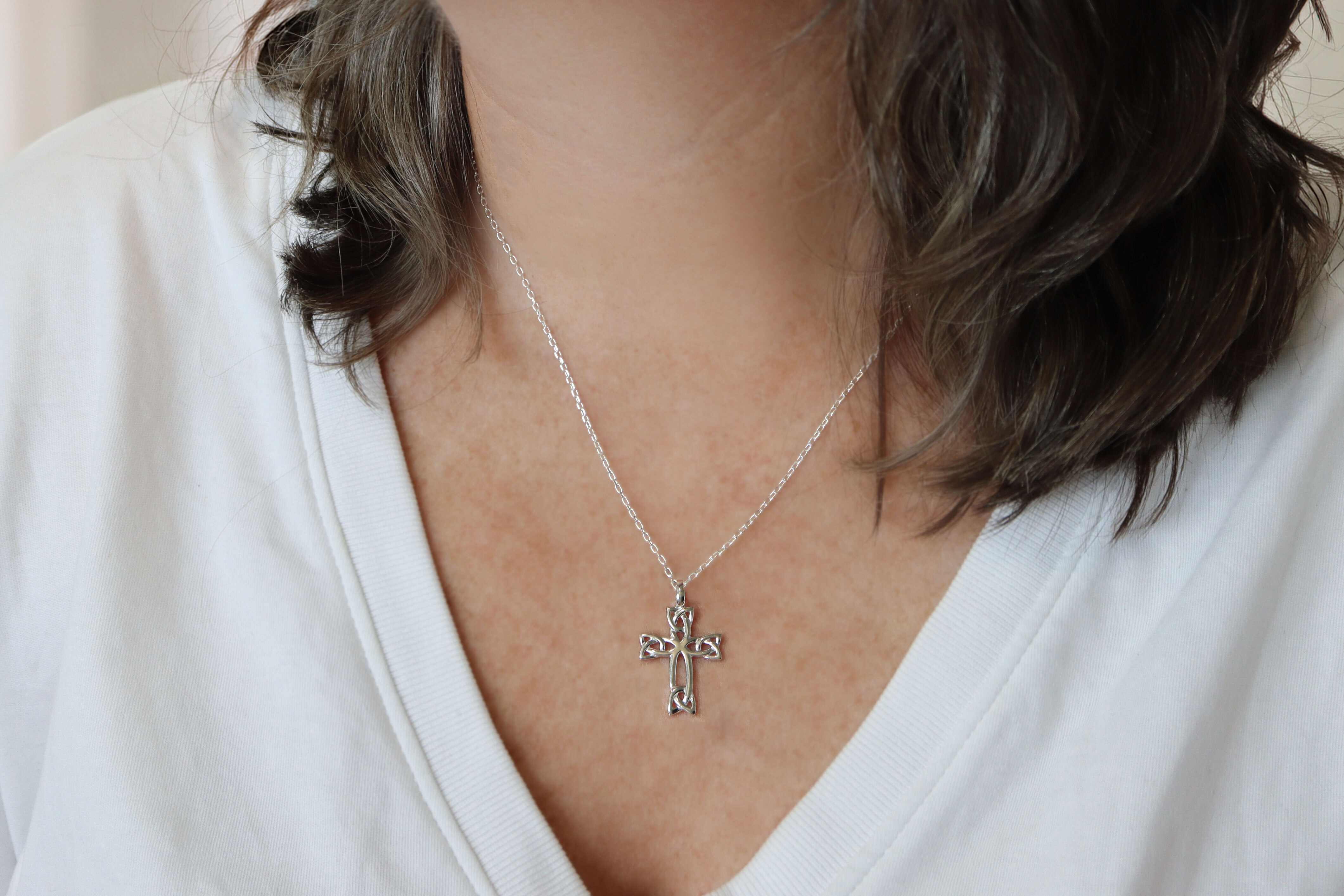 Sterling Silver Trinity Cross Necklace Sku 1722 model