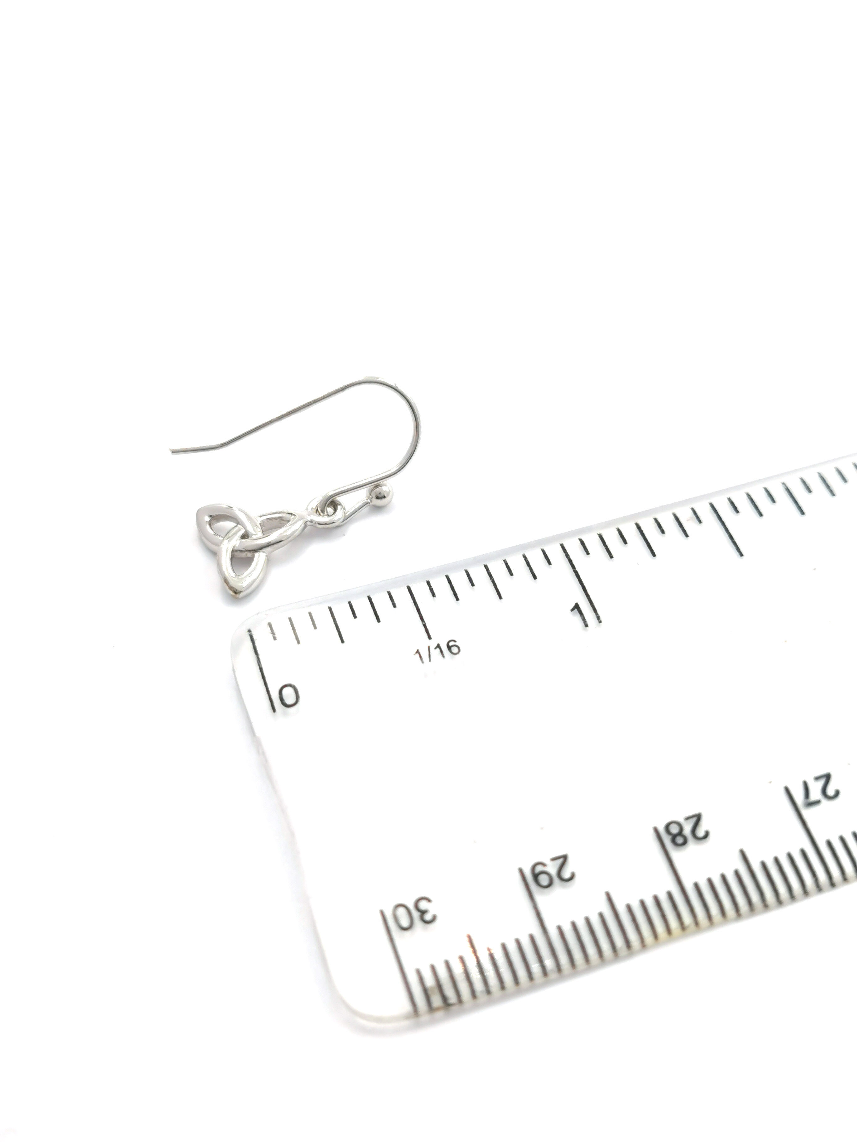 Striking Sterling Silver Trinity Knot Earrings For Women. Picture For Scale.