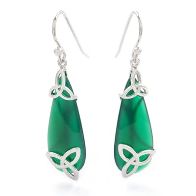 Sterling Silver Trinity Knot Green Agate Drop Earrings