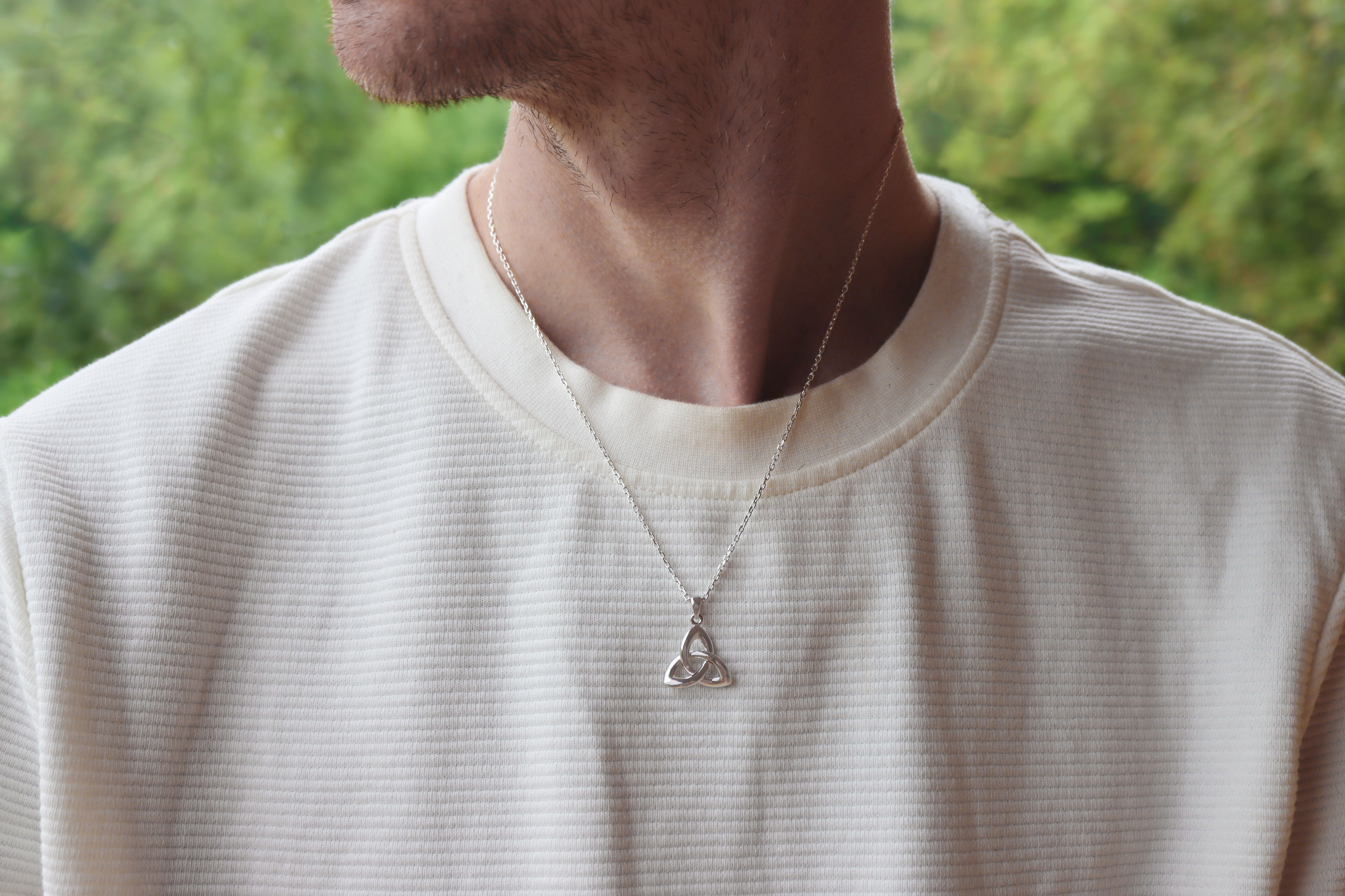 Sterling Silver Trinity Knot Necklace model mens