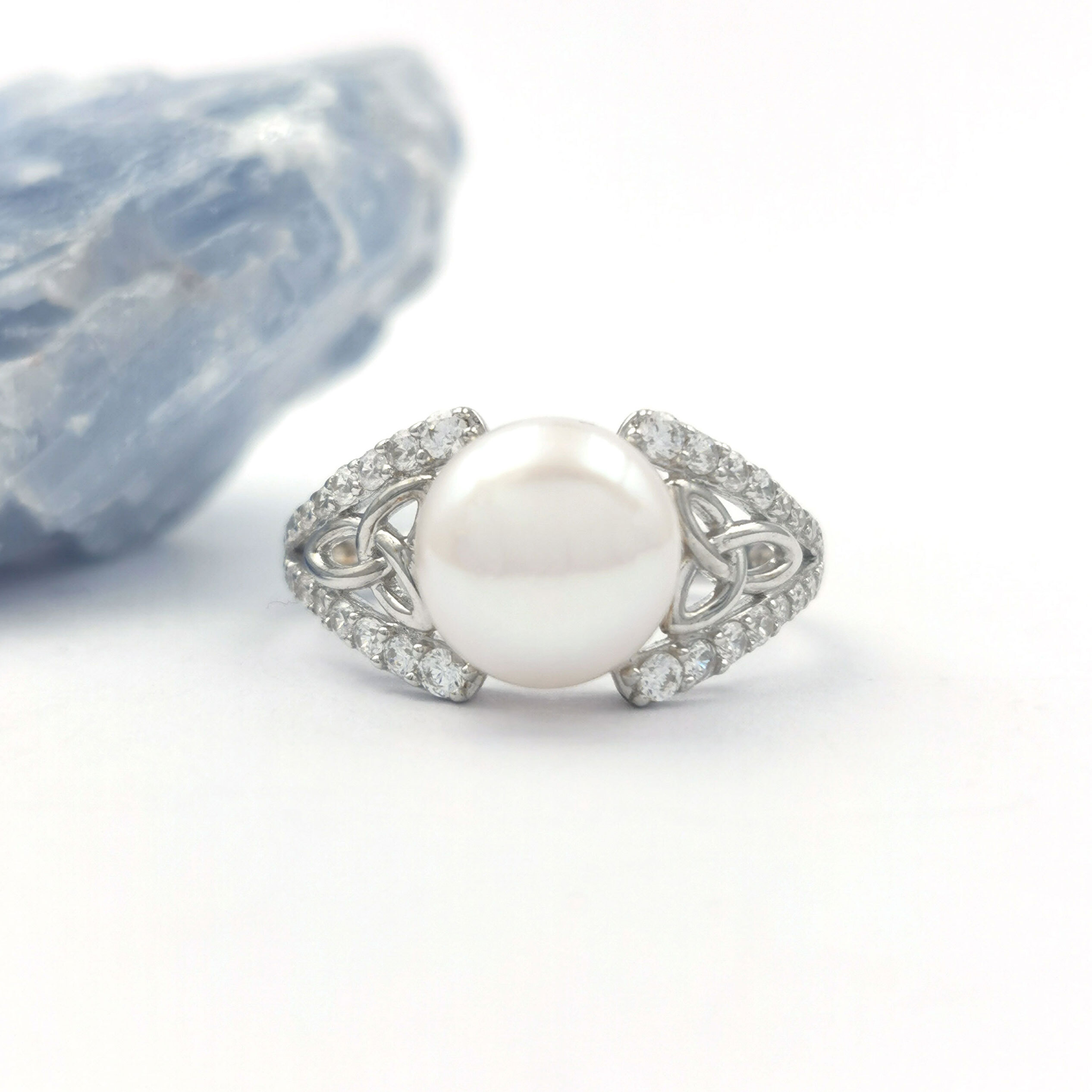 Sterling Silver Trinity Knot Pearl Ring