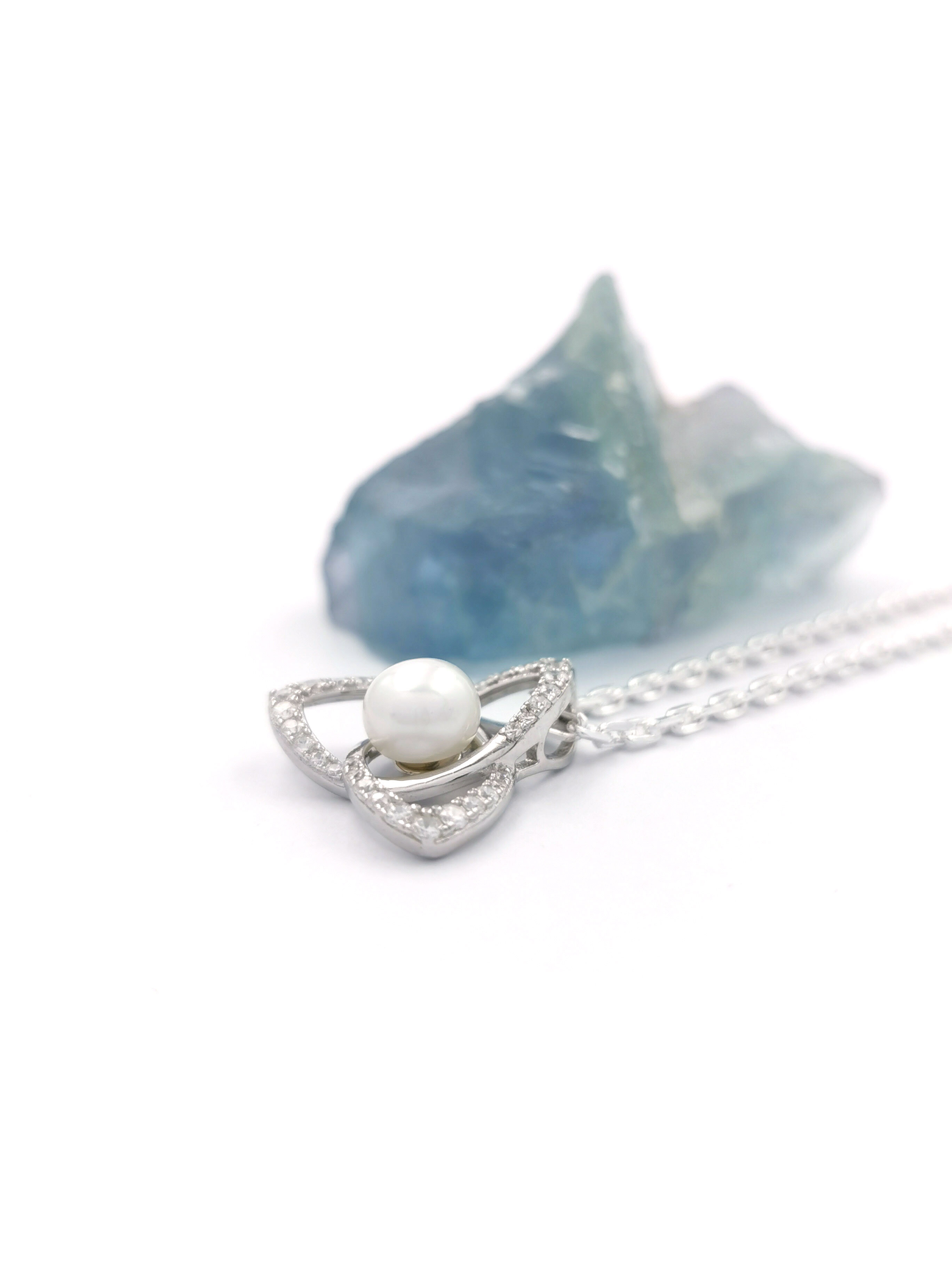 Real Sterling Silver Trinity Knot Necklace For Women. Pictured Flat.