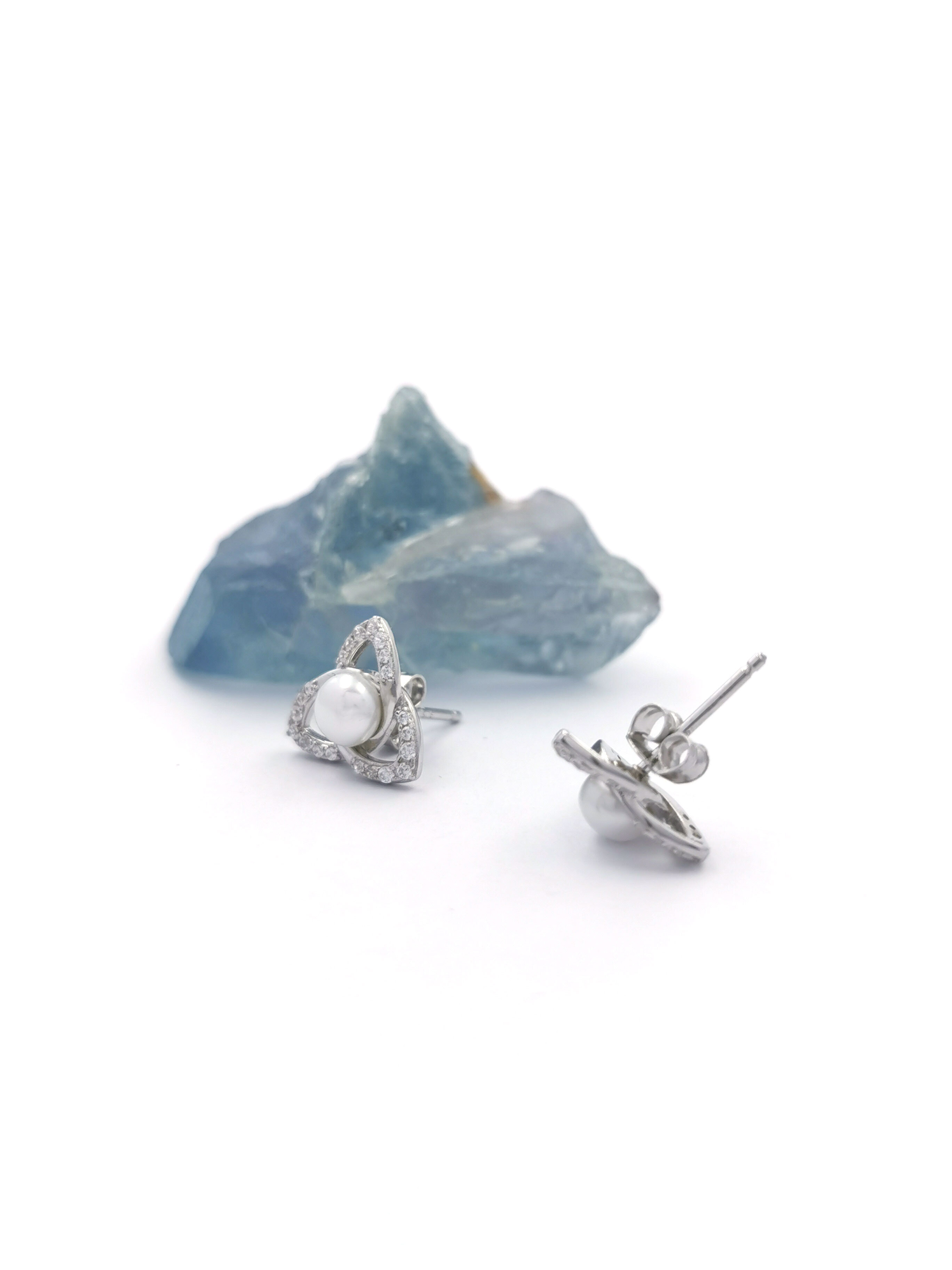 Womens Trinity Knot Earrings in Real Sterling Silver. Picture Of The Back.