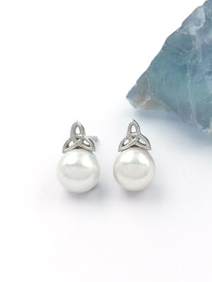 Silver Trinity Knot Pearl Stud Earrings