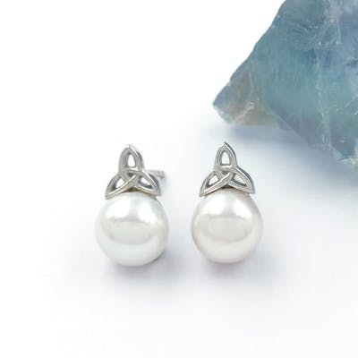 Silver Trinity Knot Pearl Stud Earrings