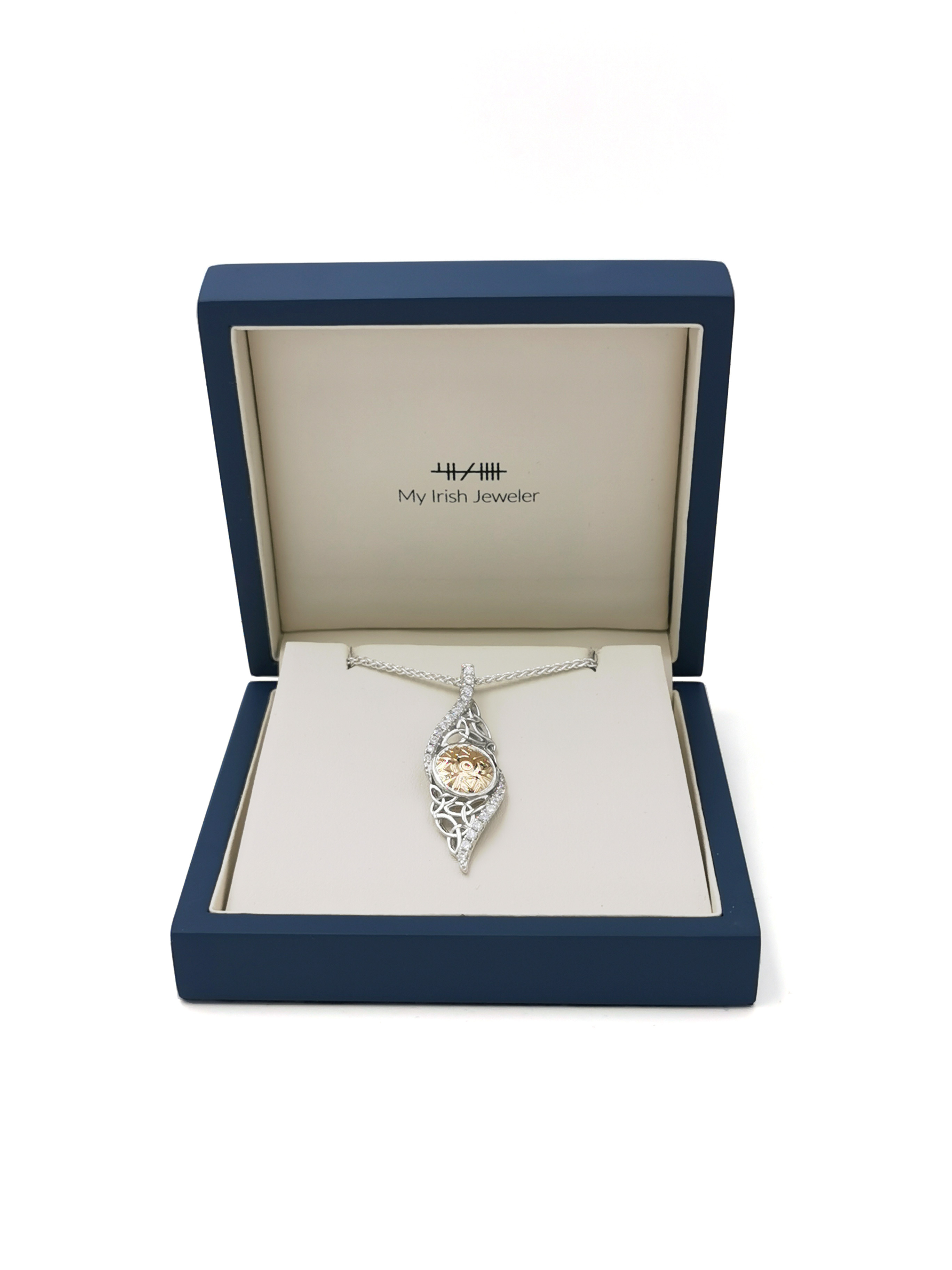 Genuine Sterling Silver & Yellow Gold Celtic Warrior Necklace For Women. In Luxury Packaging.