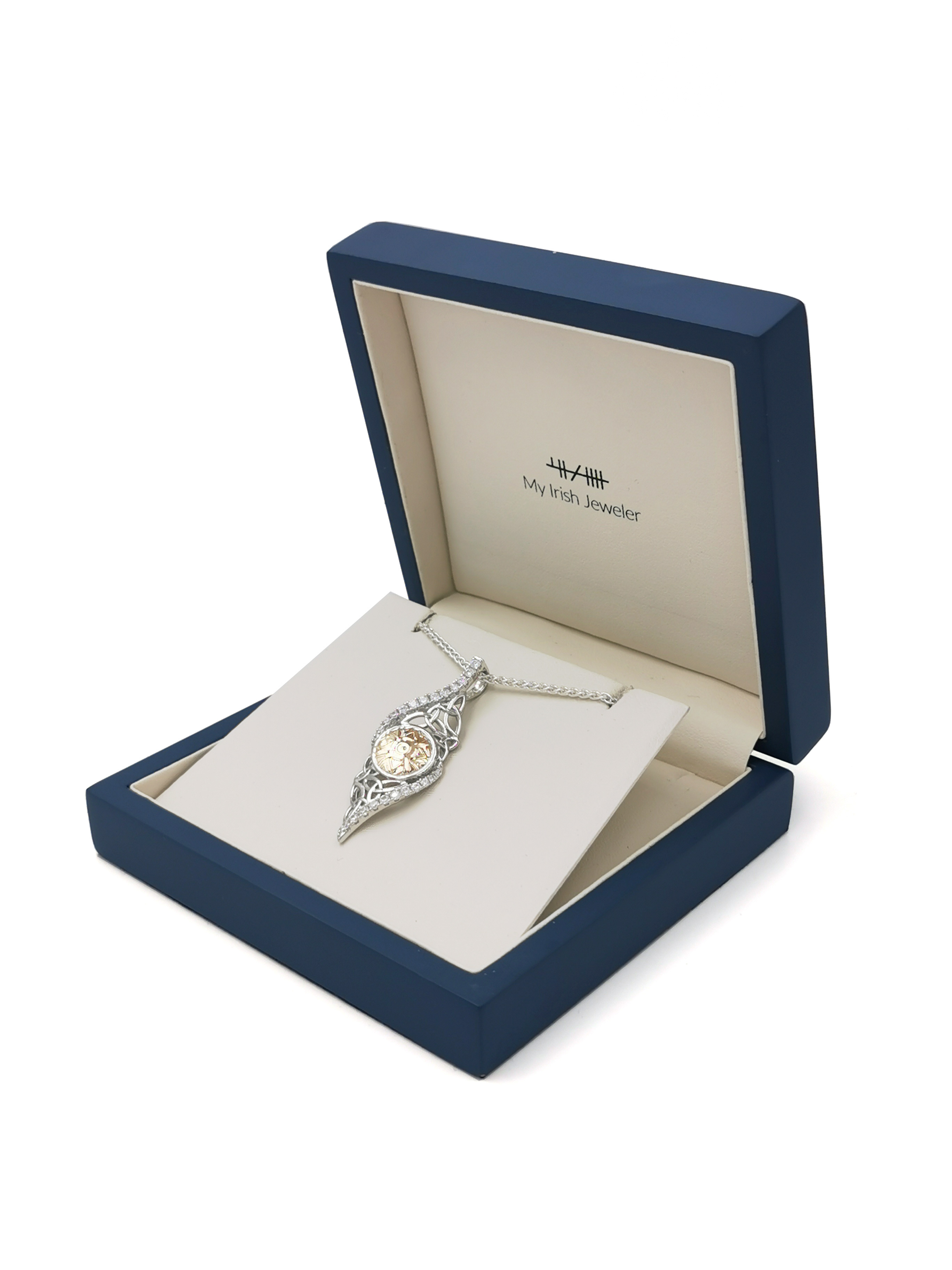 Gorgeous Sterling Silver & Yellow Gold Celtic Warrior Necklace For Women. In Luxury Packaging.