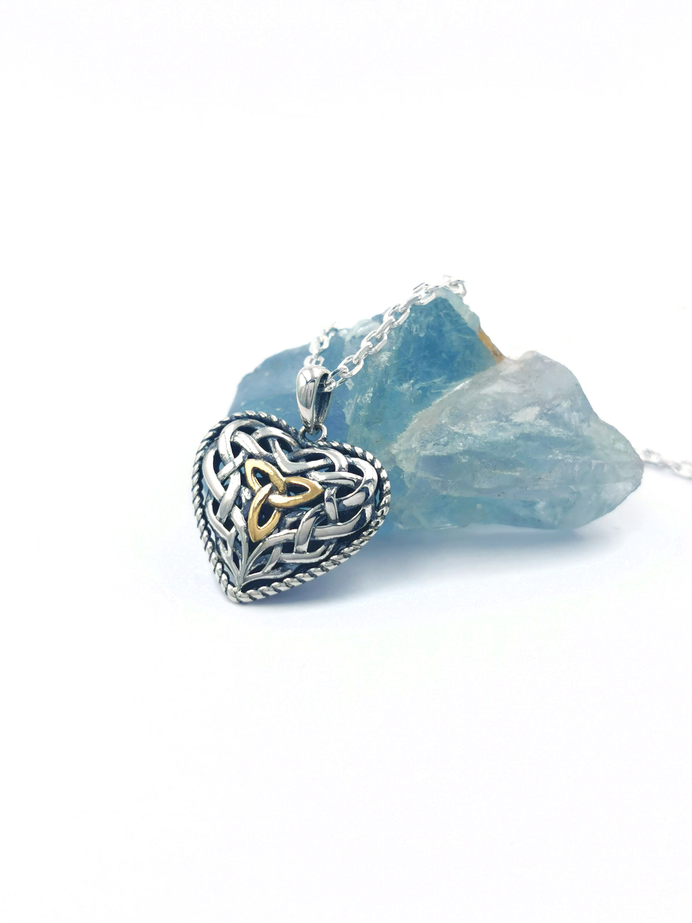 Authentic Sterling Silver Trinity Knot & Celtic Knot Necklace For Women With a Oxidized Finish