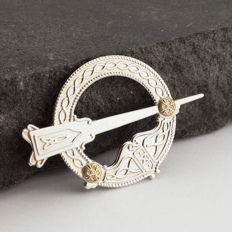 Real Sterling Silver & 10K Yellow Gold Celtic Knot Brooch For Women