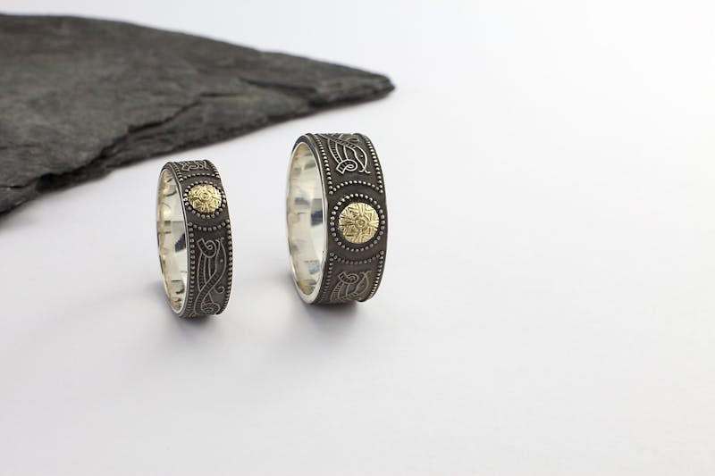 Oxidized Sterling Silver & Yellow Gold Celtic Warrior 9.0mm Ring