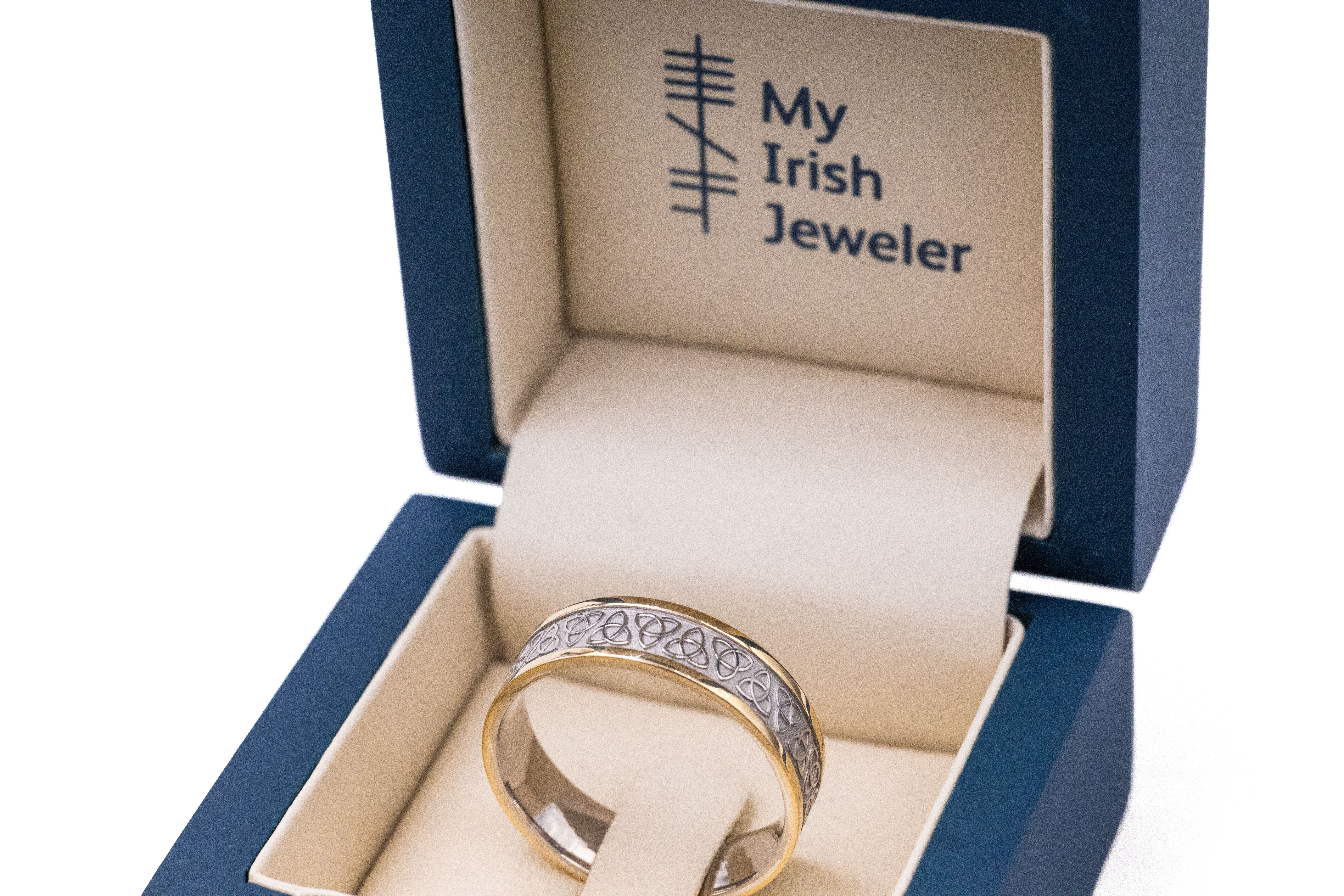 Authentic Sterling Silver & 10K Yellow Gold Trinity Knot 6.5mm Ring For Men. In Luxury Packaging.