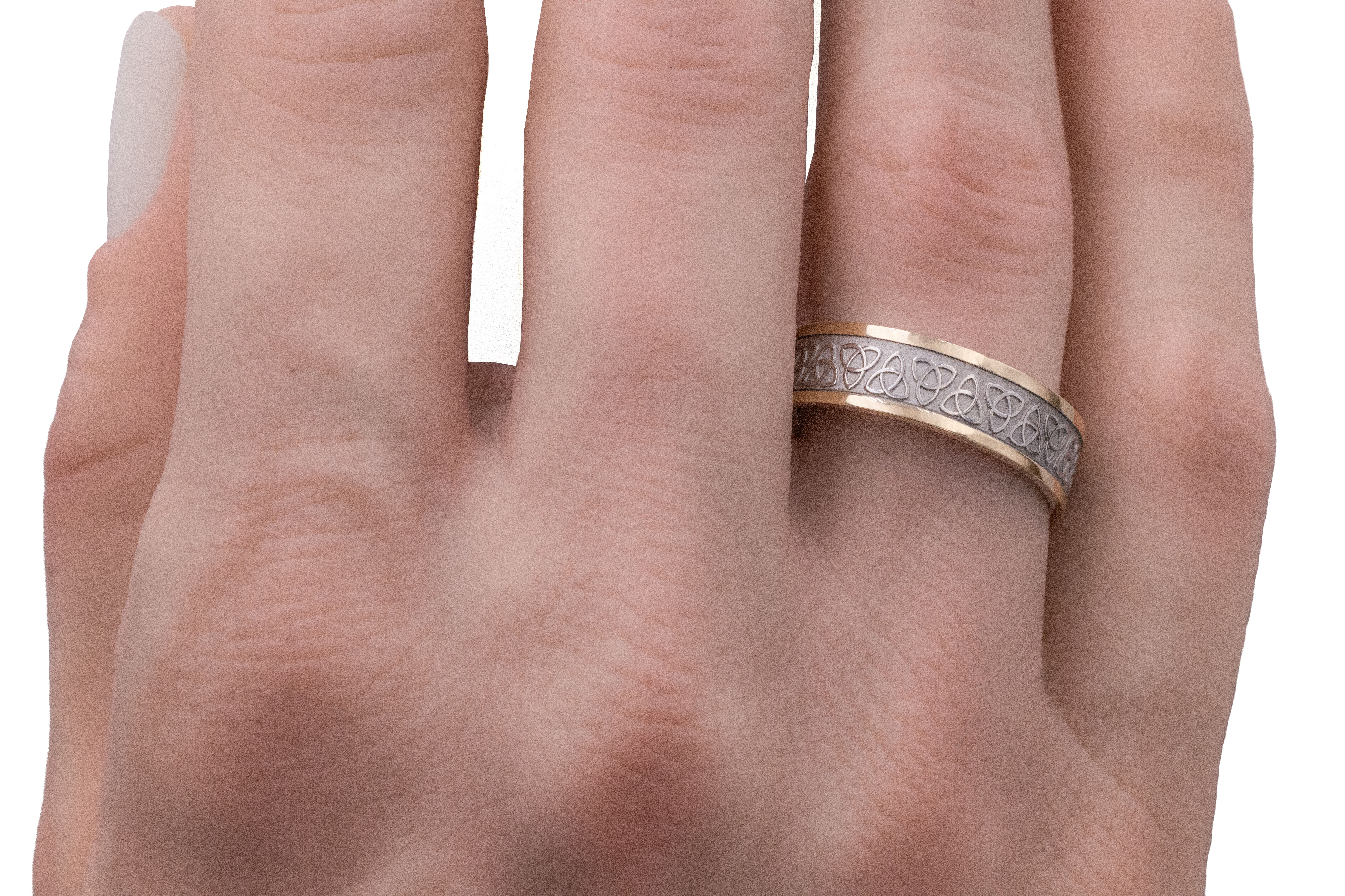 Mens Trinity Knot 6.5mm Ring in Sterling Silver & 10K Yellow Gold - Model Photo