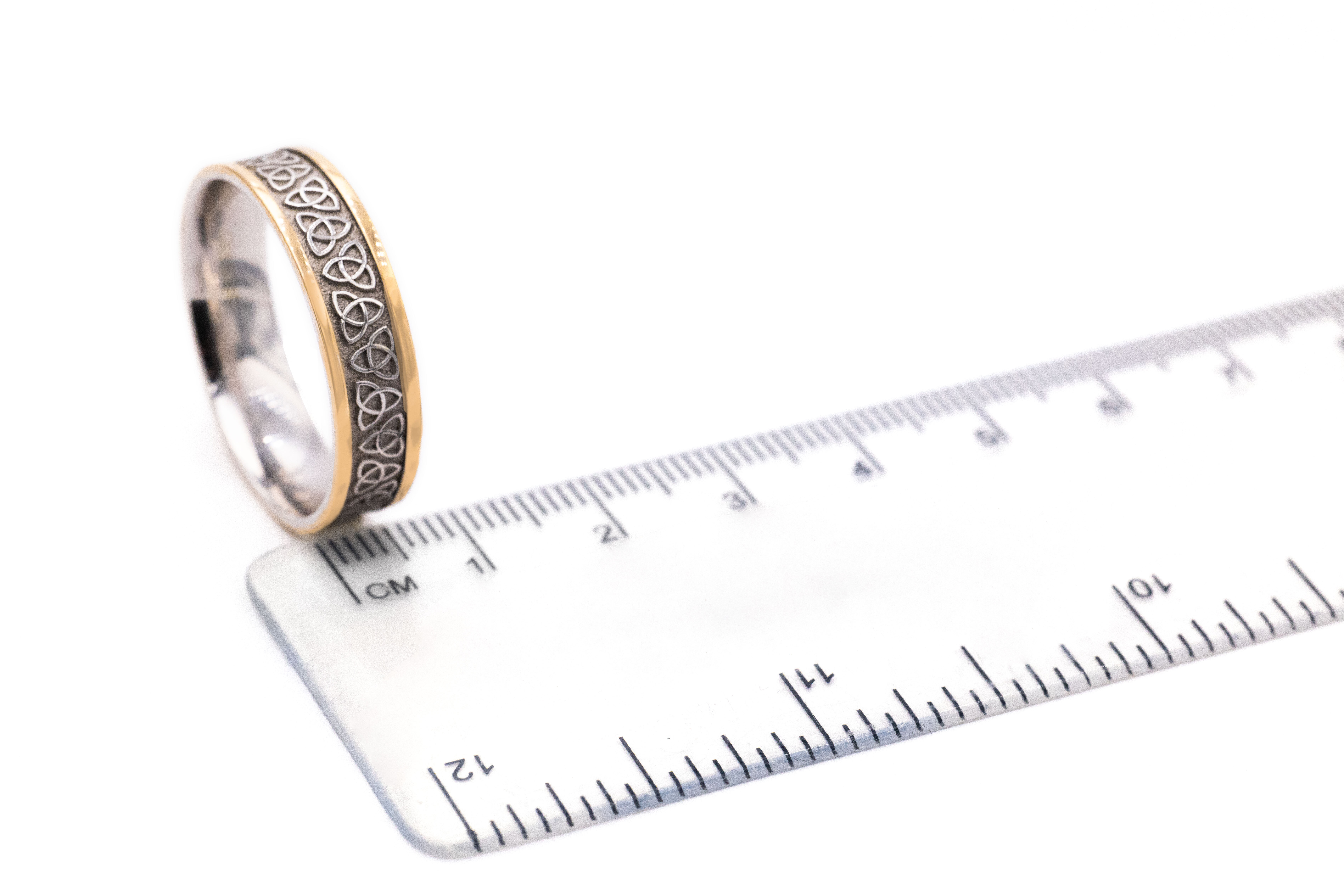 Real Sterling Silver & 10K Yellow Gold Trinity Knot Ring For Men. Picture For Scale.