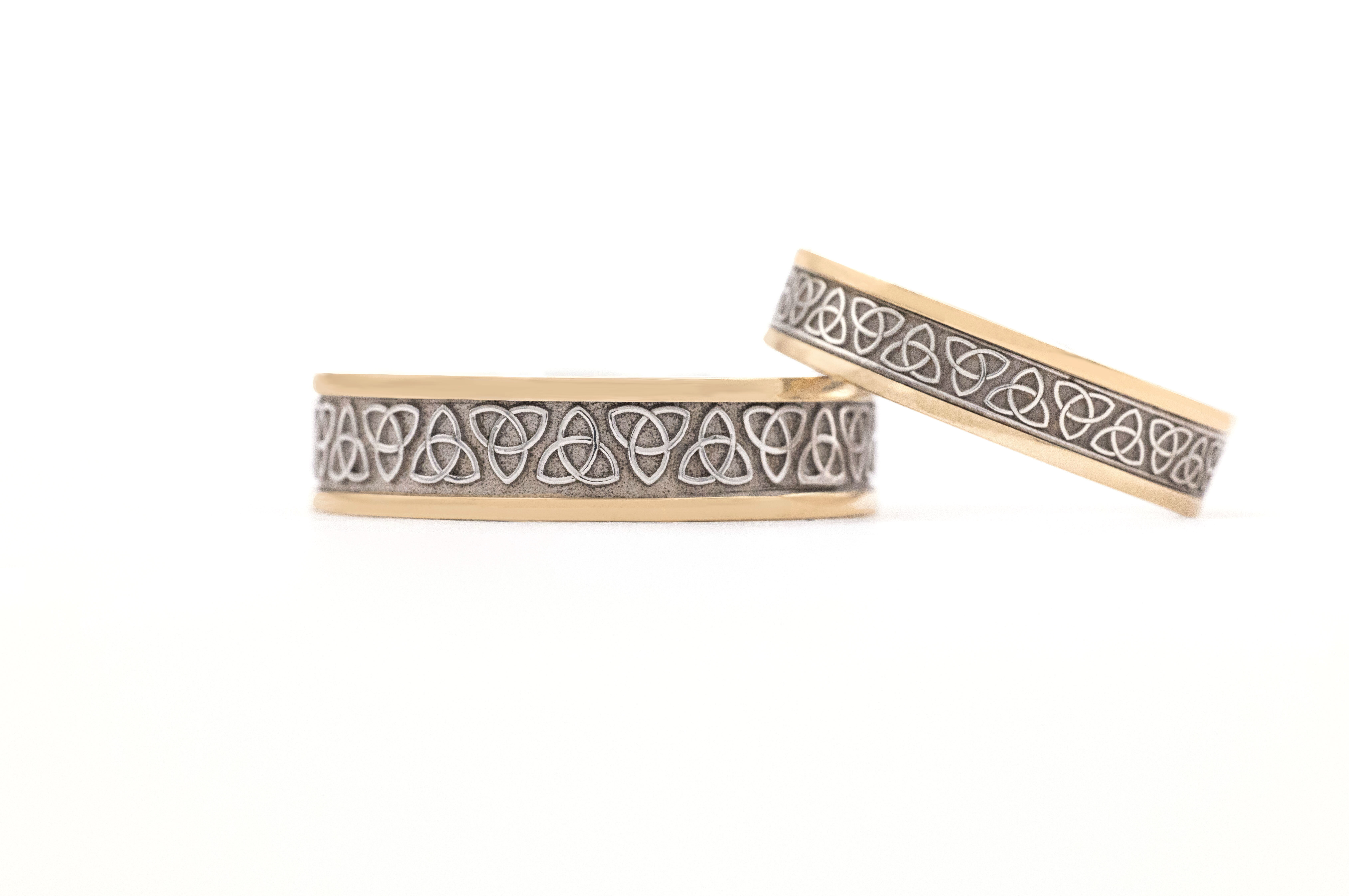 Irish Sterling Silver & 10K Yellow Gold Trinity Knot Wedding Ring For Men