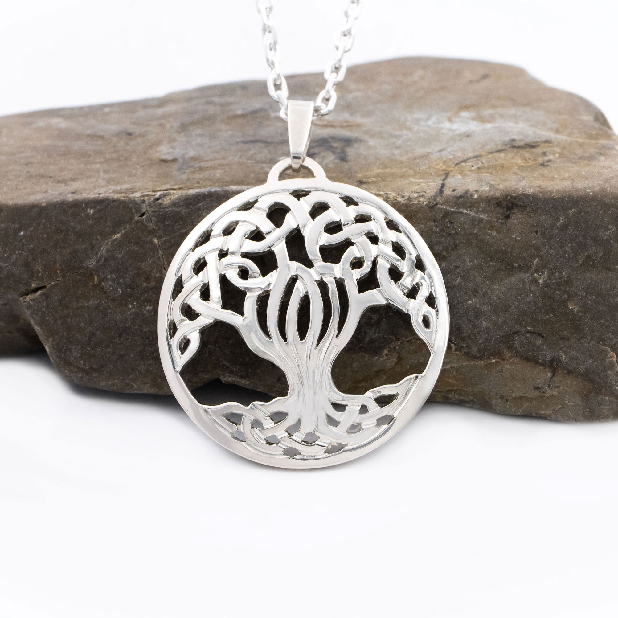 Sterling Silver 24mm delicate Tree of life with shamrock pendant 