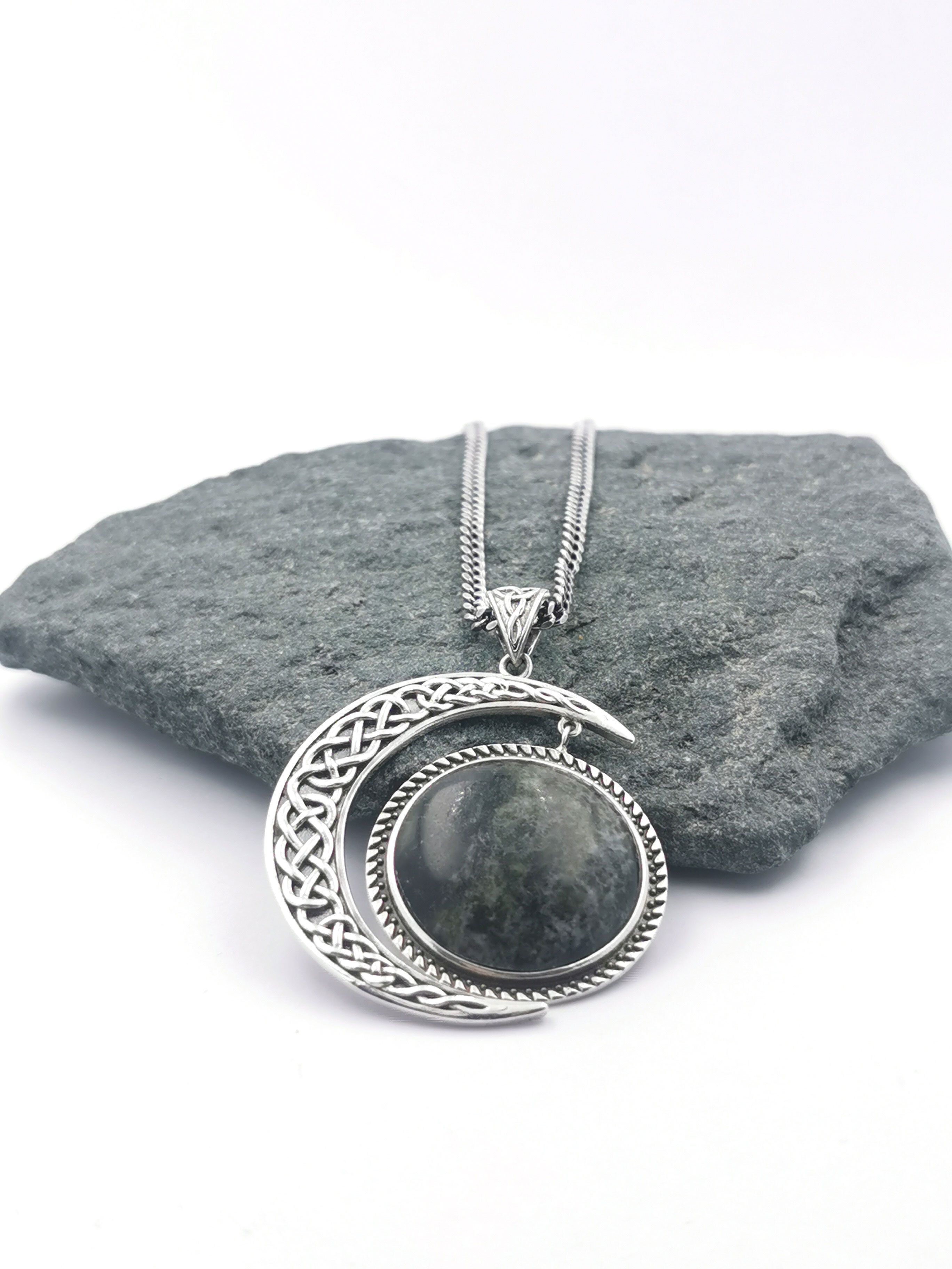 Authentic Sterling Silver Celtic Knot & Connemara Marble Necklace For Women